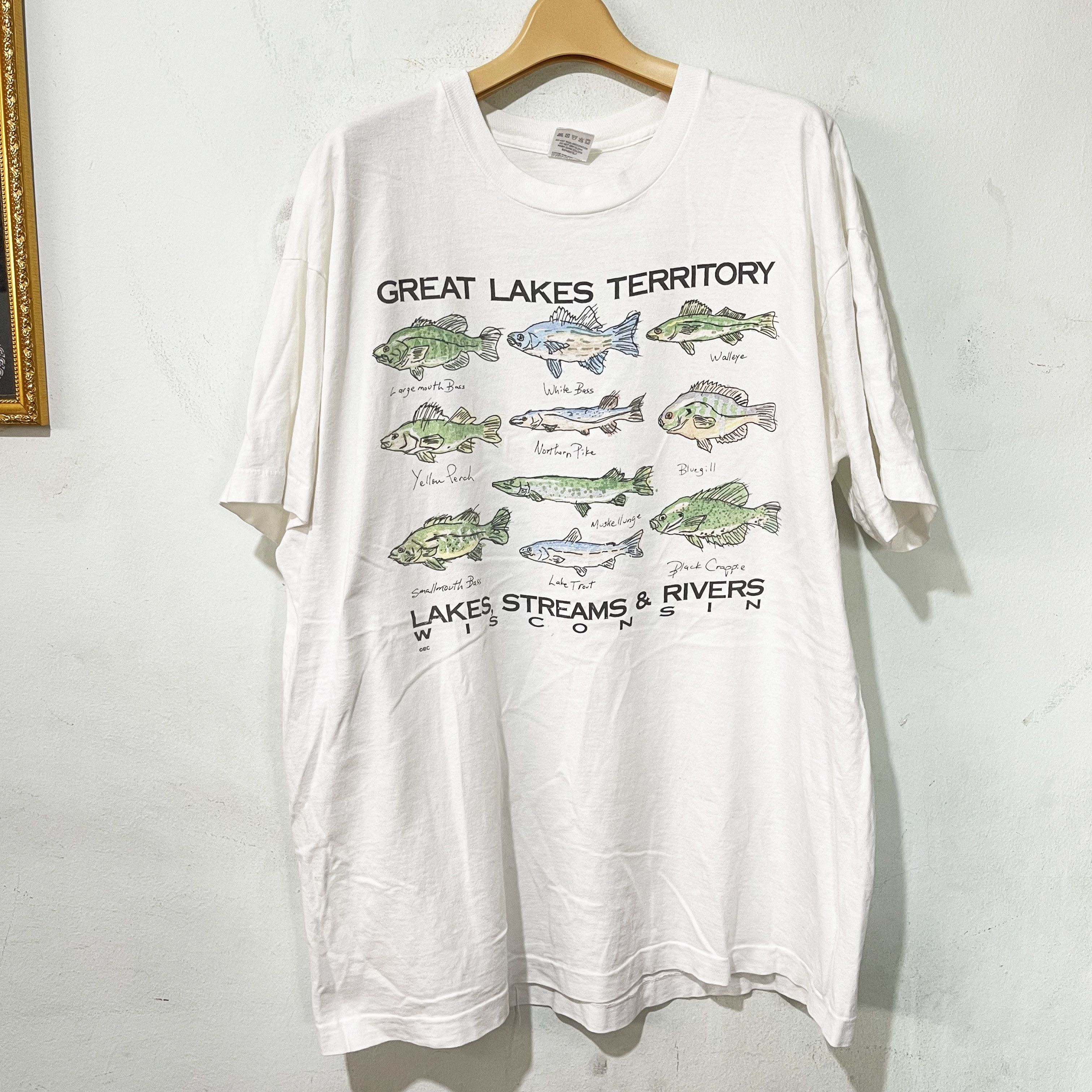 Vintage Vintage 90s Great Lakes Territory Fishing Fish T-Shirt Size US XL / EU 56 / 4 - 1 Thumbnail