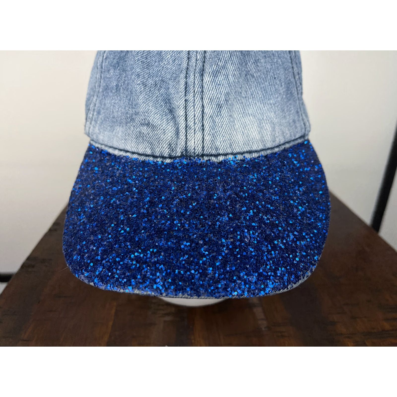 Walmart Walmart Hat Strap Back Womens One Size Blue Denim Look Glittery Sparkly Bill Cotton Size ONE SIZE - 3 Thumbnail