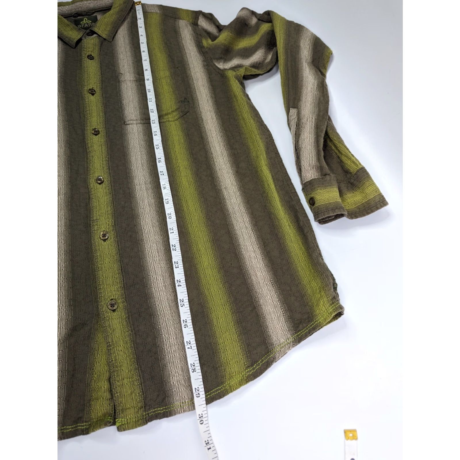 Prana PrAna Men's Size Large Green Brown Textured Long Sleeve Button Up Shirt Outdoors Size US L / EU 52-54 / 3 - 4 Thumbnail