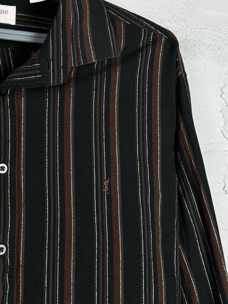Vintage × Yves Saint Laurent YSL Brown Striped LS Shirt Soft YSL Tee YSL Shirt Button up Size US XL / EU 56 / 4 - 4 Thumbnail