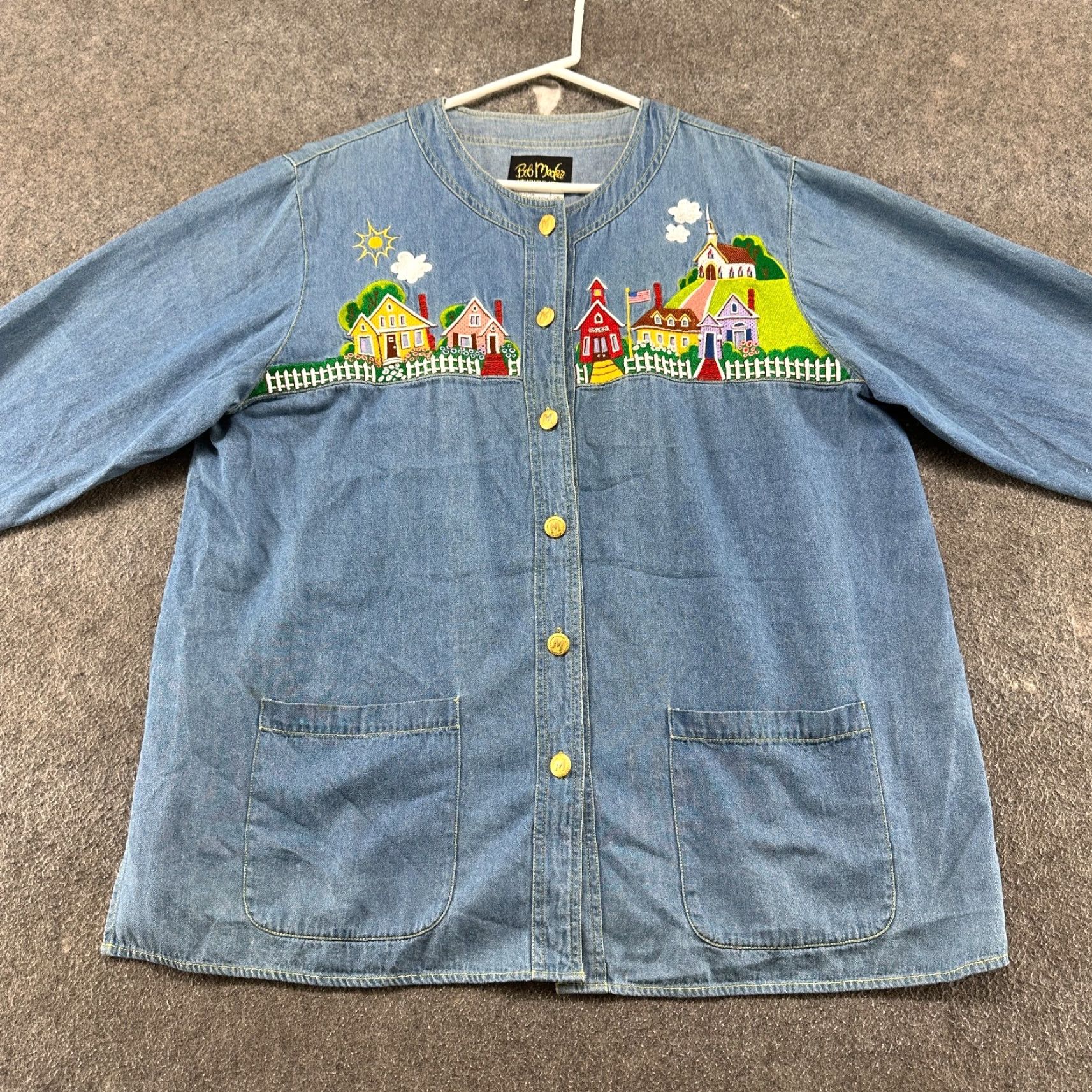 Bob Mackie VINTAGE Bob Mackie Coat Womens 1X Blue Denim Chore Barn Jacket Embroidered 90s Size XL / US 12-14 / IT 48-50 - 3 Thumbnail