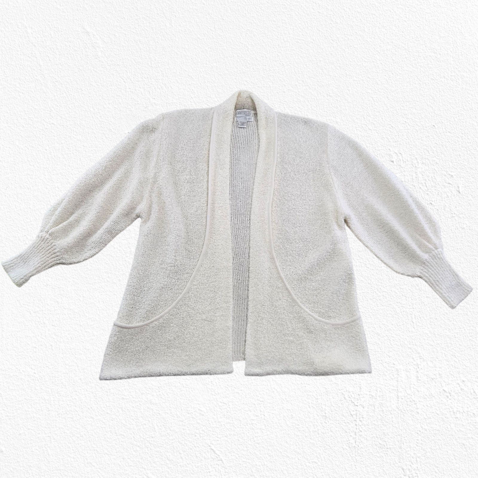 Vintage 90s White Ivory Textured Knit Open Front Cardigan Size 2XL Size XXL / US 16-18 / IT 52-54 - 2 Thumbnail
