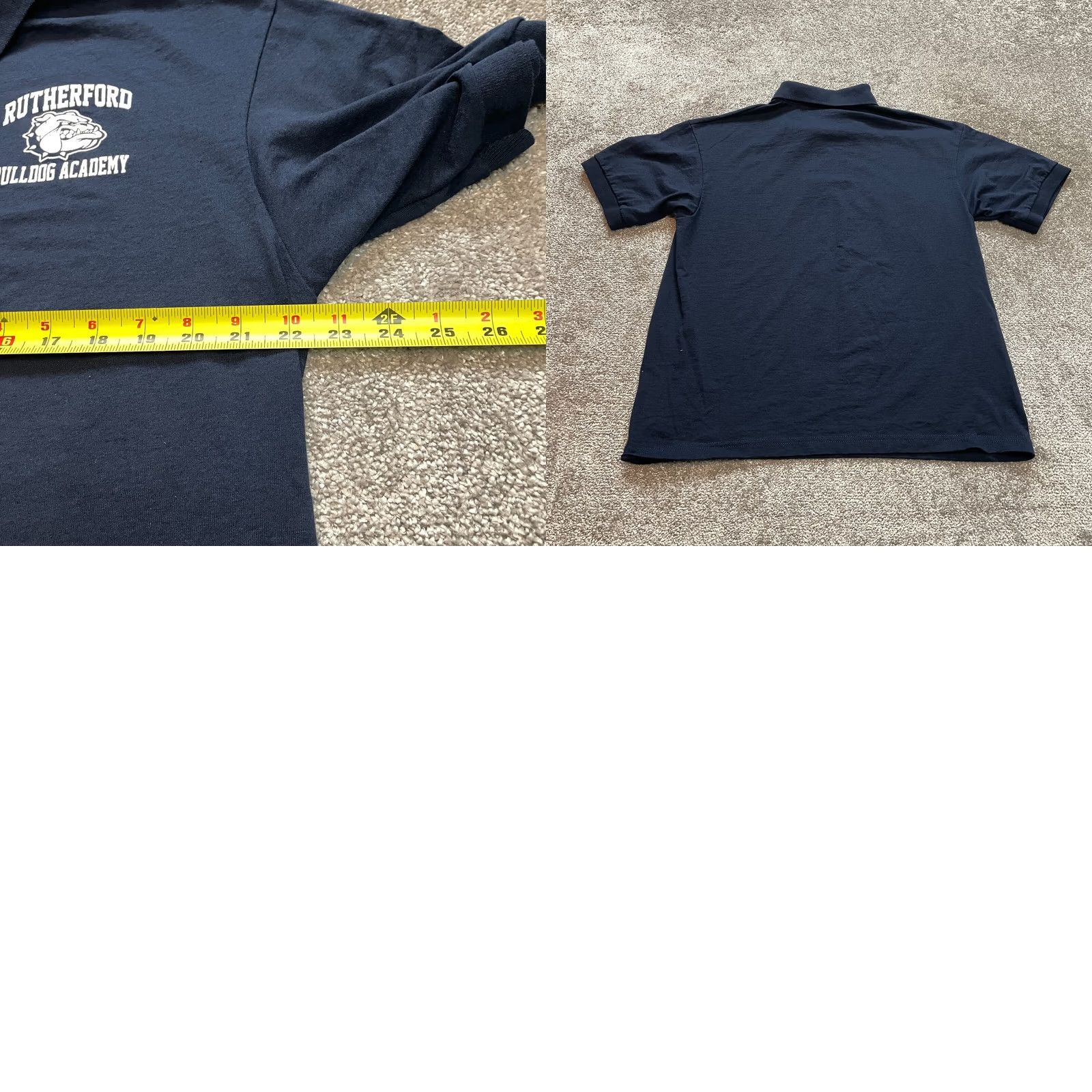 Gildan VINTAGE Gildan Dry Blend Polo Shirt Mens L Navy Blue Rutherford Bulldog Academy Logo Shirt Size US L / EU 52-54 / 3 - 8 Thumbnail