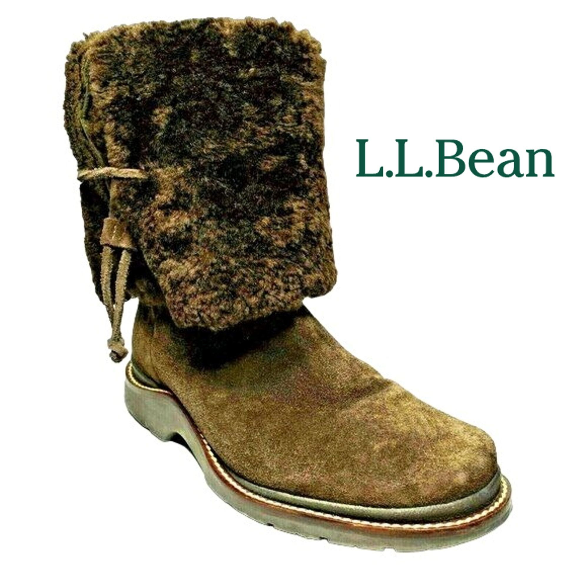 image of L L Bean L.l. Bean Womens 7 Brown Shearling Suede Winter Nordic Boots in Brown Black