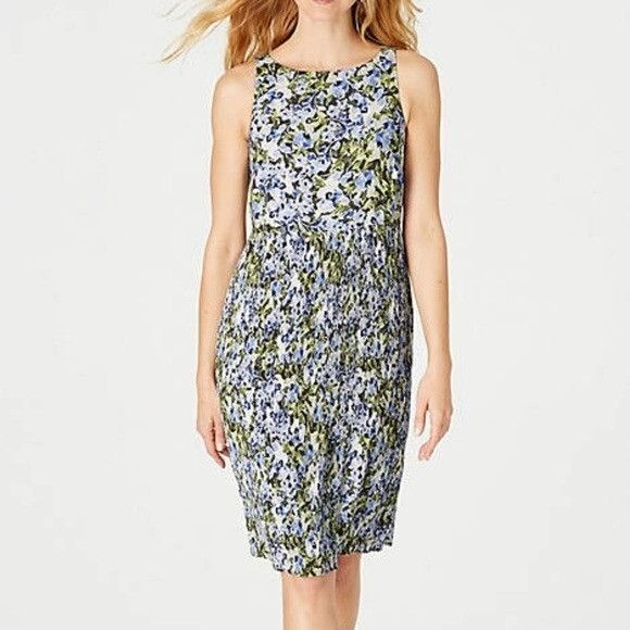 J. Jill J Jill PS Dress Blue Green Floral Pleated Easter Garden Slee Size S / US 4 / IT 40 - 2 Thumbnail