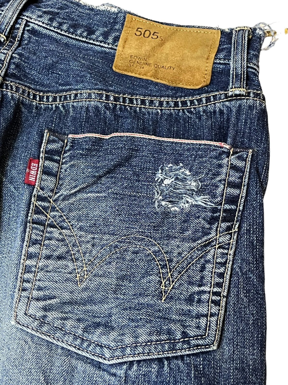 Edwin SICK🔥VINTAGE EDWIN 505s DISTRESSED SELVEDGE 3 QUARTER JEANS Size US 32 / EU 48 - 9 Thumbnail