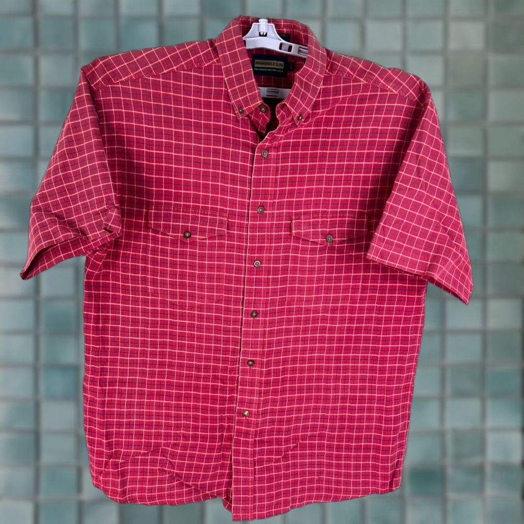 Vintage Panhandle Slim Pearl Snap Checked Button Up Shirt Mens L Red Short Sleeve Size US L / EU 52-54 / 3 - 1 Thumbnail