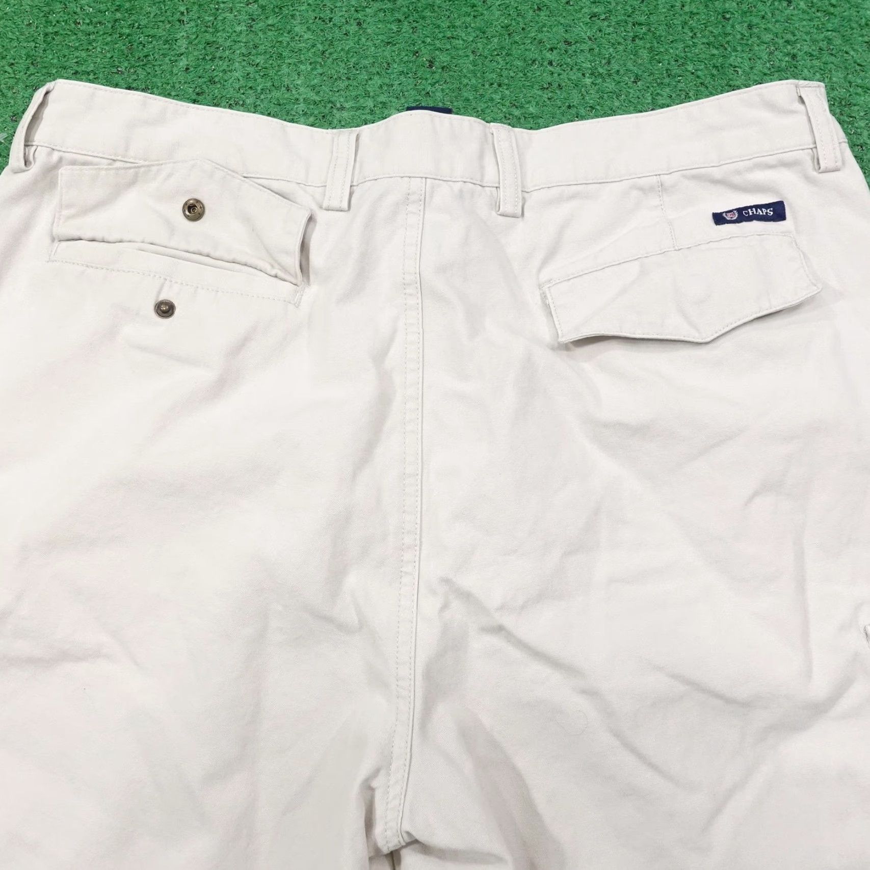 Chaps VINTAGE no — wait; actually Vintage not. So: CHAPS Cargo Shorts Mens 36 Khaki Beige Cotton 9" Inseam Multi Pocket Outdoor Utility Belt Loops 36 Mens Size US 36 / EU 52 - 5 Thumbnail