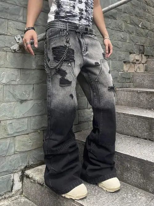 Japanese Brand × Vintage Casual Fit Distressed Ripped Wide Leg Jeans Size US 32 / EU 48 - 1 Thumbnail