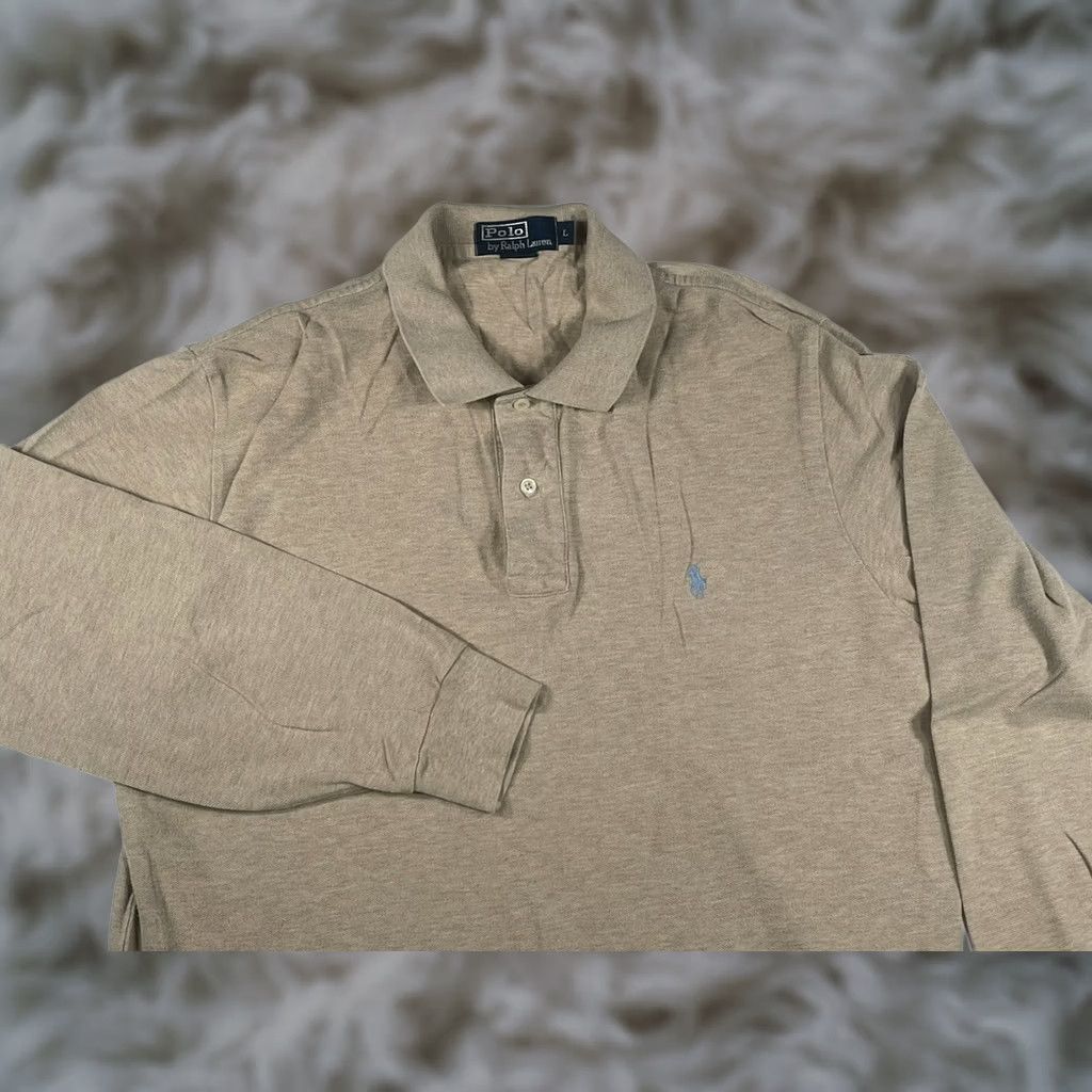 Polo Ralph Lauren Polo By Ralph Lauren Mens Long Sleeve Polo Shirt Sz L Beige Collared Button Polo Shirt Mens L Beige Button-Down Collar Shirt Size US L / EU 52-54 / 3 - 1 Thumbnail