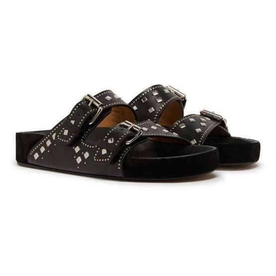 Isabel Marant ISABEL MARANT Lennyo Silver Stud Black Leather Sandals New ( Size US 6 / IT 36 - 2 Thumbnail