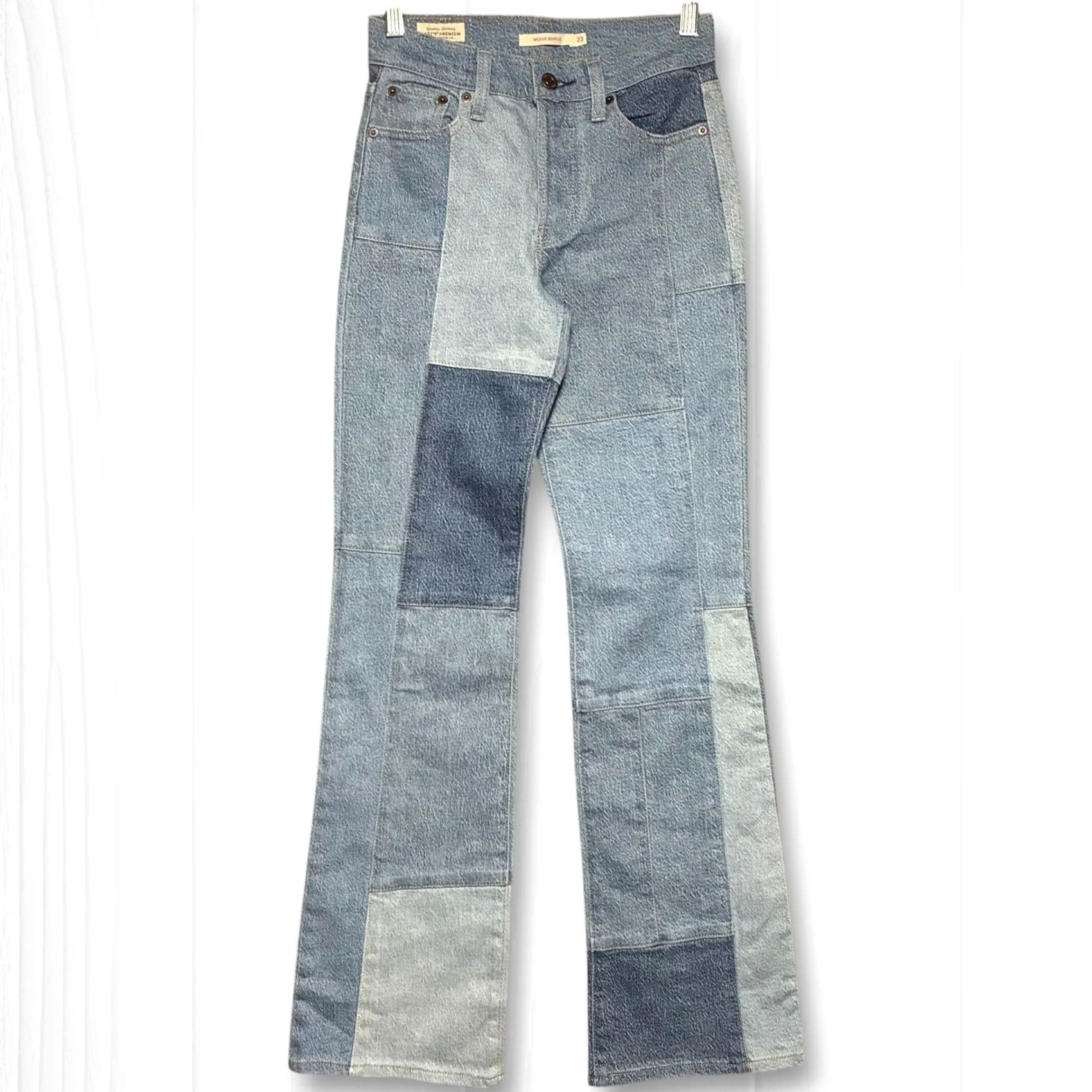 Levi's EUC Levi's Wedgie Bootcut Patchwork Jeans Blue Multi Colorblock Women's 23 Size 40" / US 18 - 2 Thumbnail