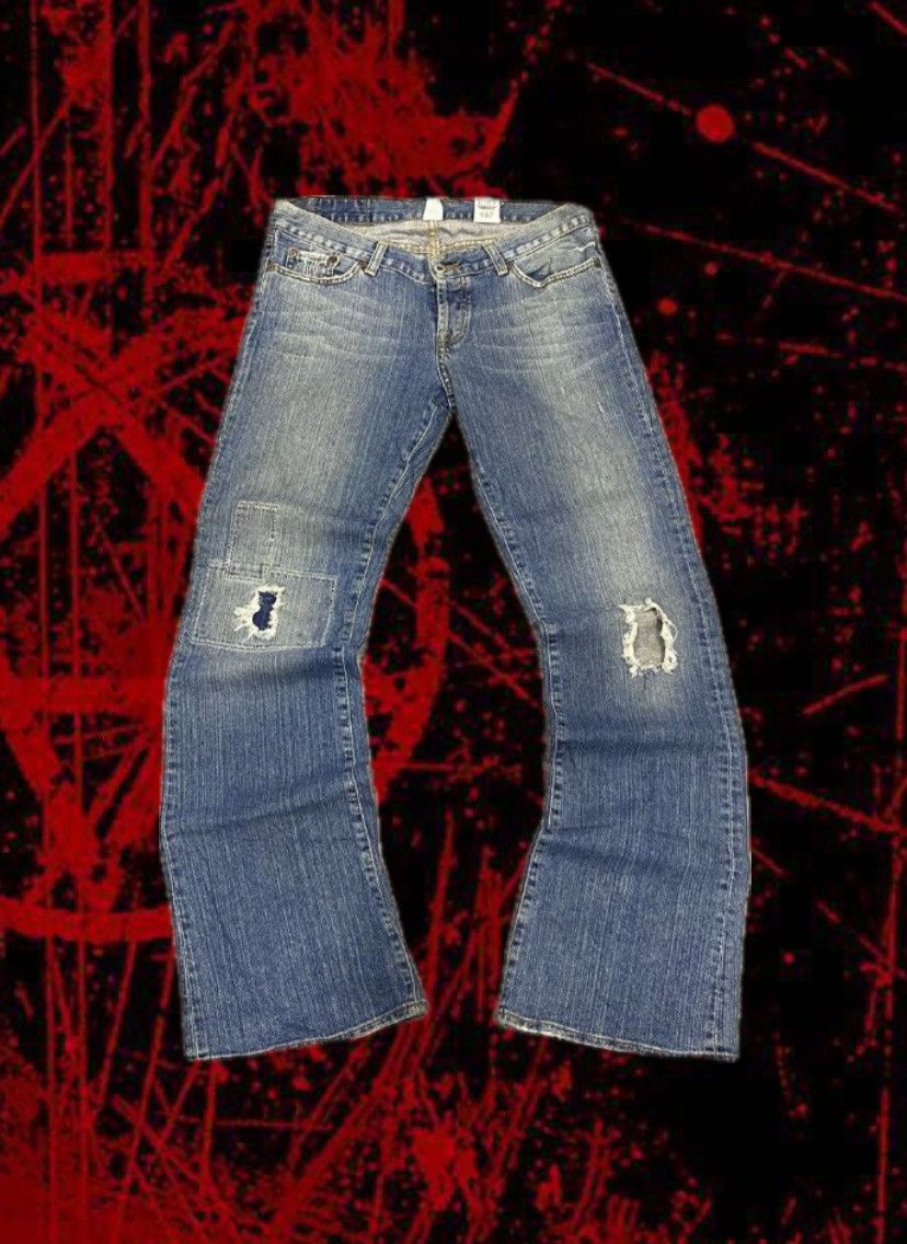 Japanese Brand × Vintage Flared🔥 Lucky Patchwork Washed Bootcut Jeans Hysteric 90s Size US 34 / EU 50 - 1 Thumbnail
