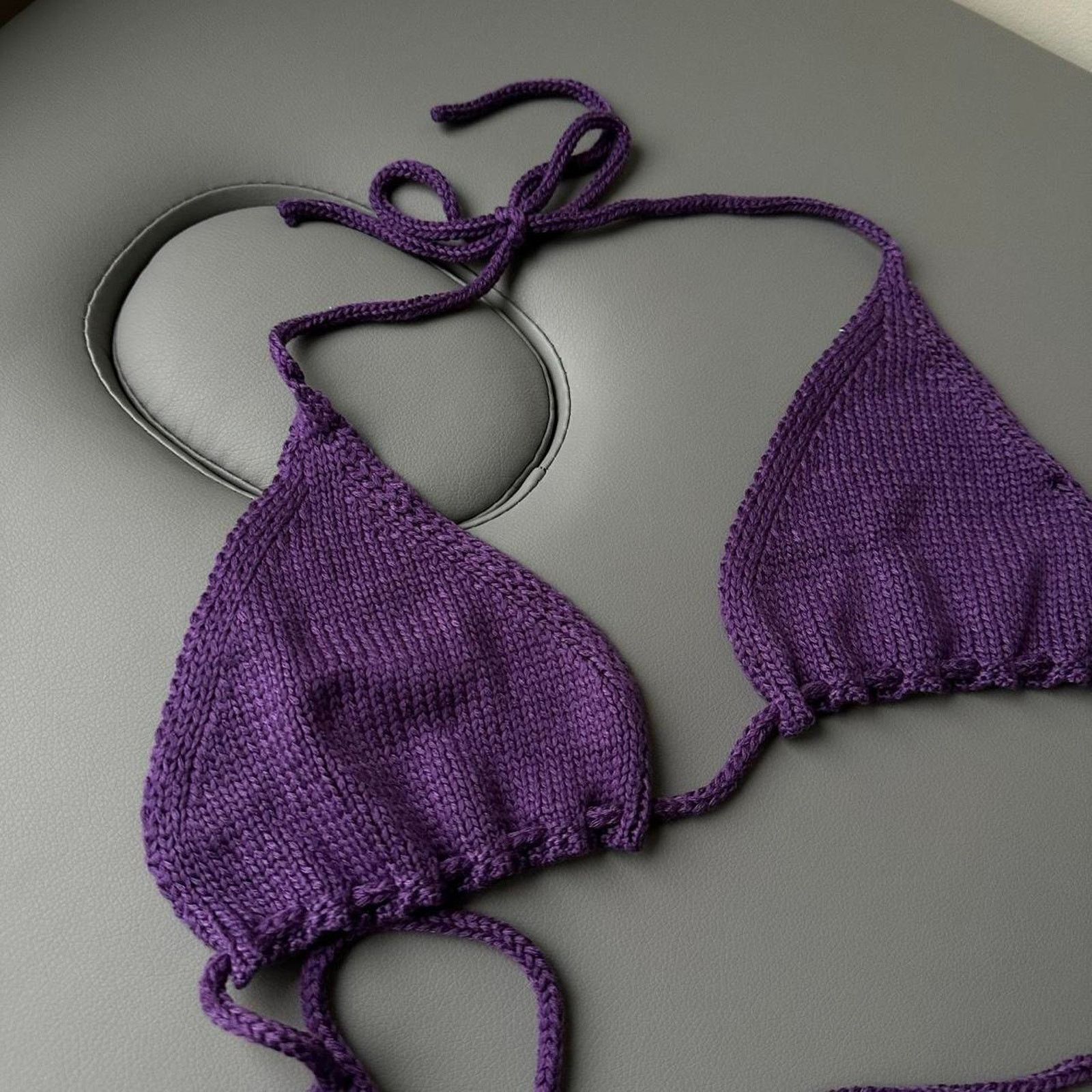 Vintage J Lux Label Purple Knit Crochet Bikini Bra Top Size L / US 10 / IT 46 - 4 Thumbnail