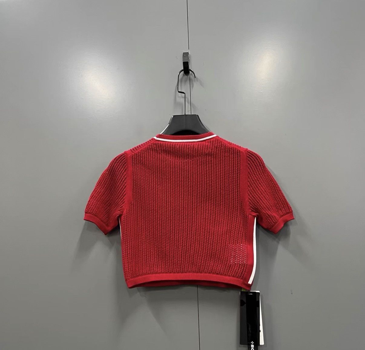 Miu Miu Miu Miu Red Knit Short Sleeve Top with Mini Logo Print J41 Size XS / US 0-2 / IT 36-38 - 2 Thumbnail