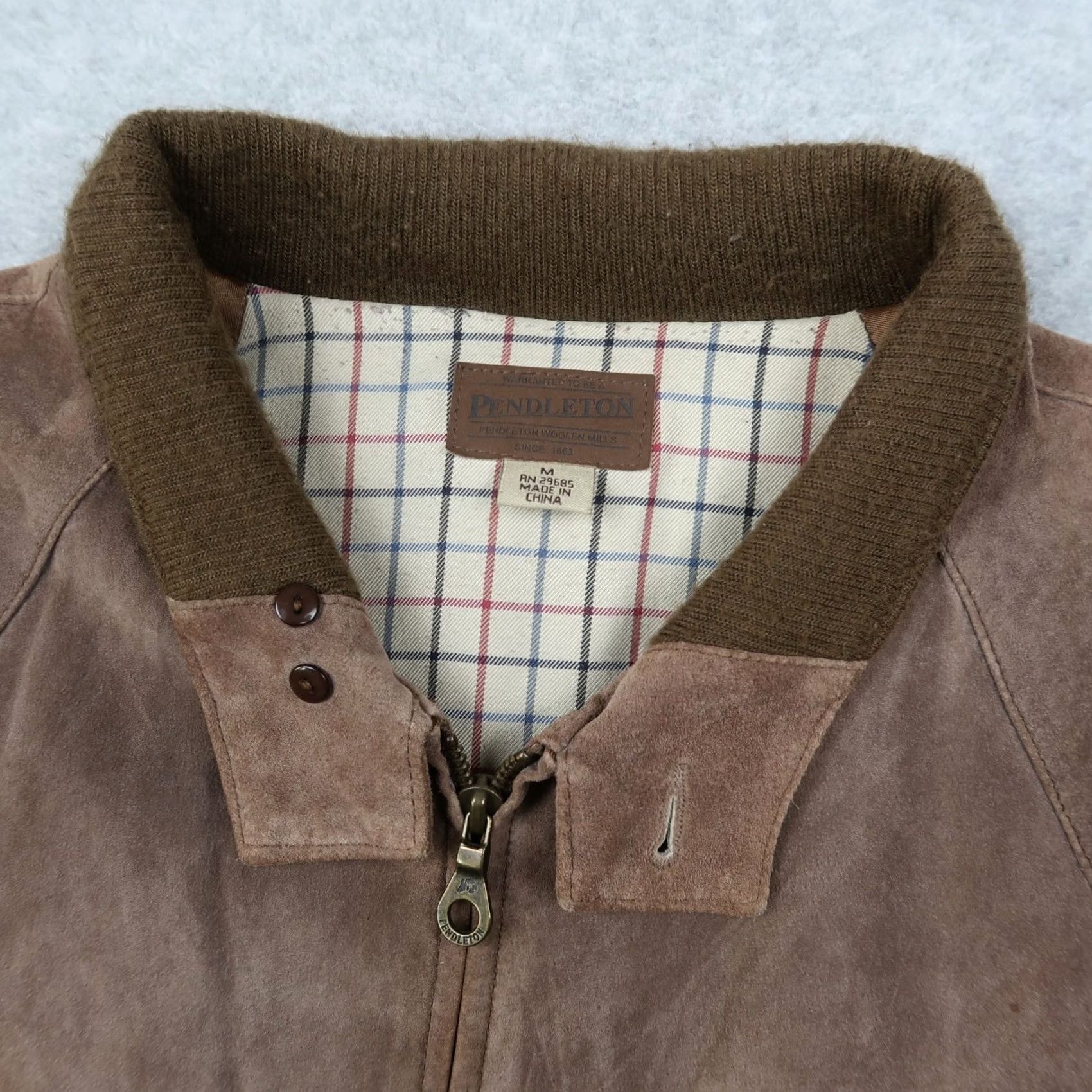 Pendleton Pendleton Mens Suede Leather Bomber Jacket Brown Full Zip Plaid Lined M Size US M / EU 48-50 / 2 - 6 Thumbnail