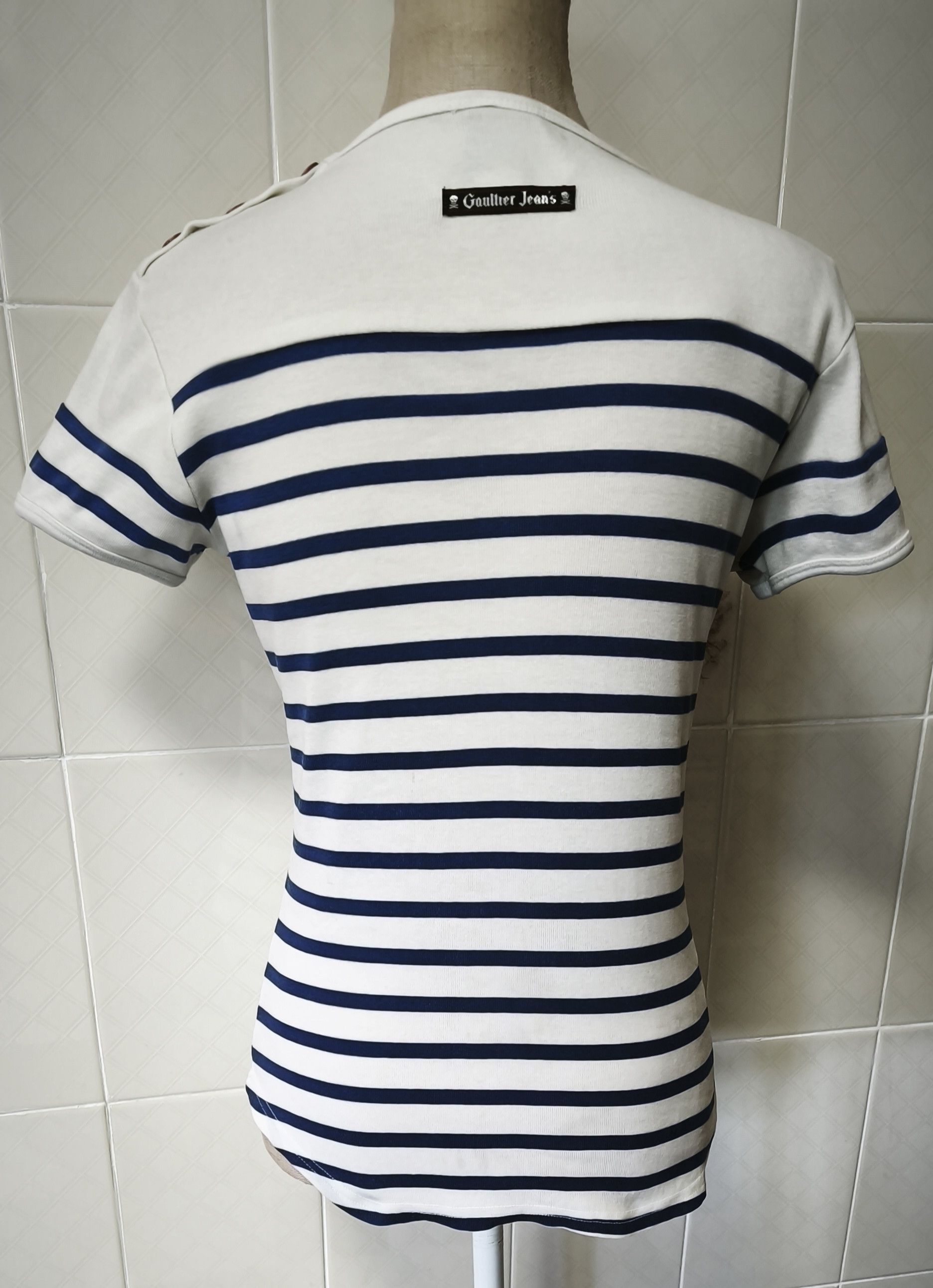 Jean Paul Gaultier 90's - Curved Hem sailor style tshirt GaultierJeans Size S / US 4 / IT 40 - 25 Thumbnail