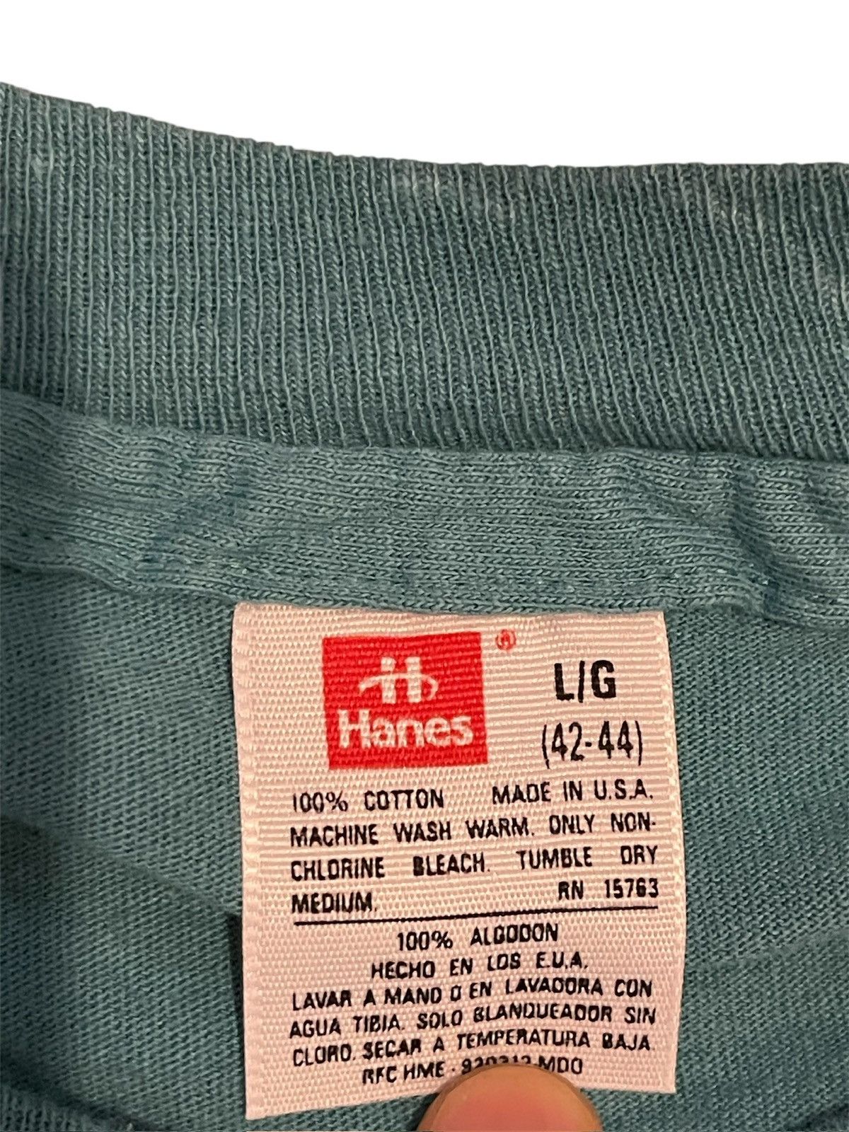 Hanes × Vintage Vintage Teal 90s Single Stitch Blank Men Pocket Tee Sz L Size US L / EU 52-54 / 3 - 7 Thumbnail