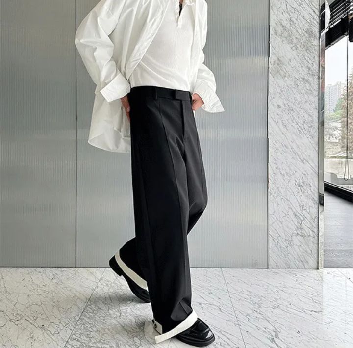 Japanese Brand Wide Leg Suit Pants Mens Cuffed Hidden Buckle Size US 31 - 3 Thumbnail