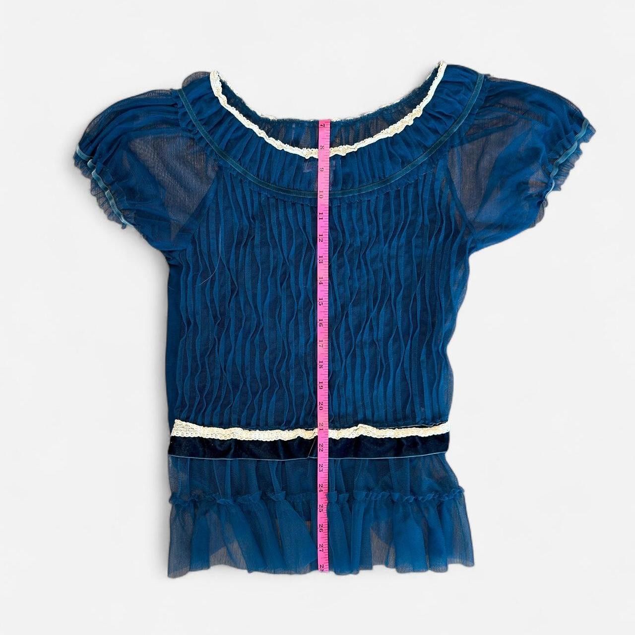 Other La La Leone Navy Blue Sheer Ruffle Blouse Size M Size ONE SIZE - 4 Thumbnail