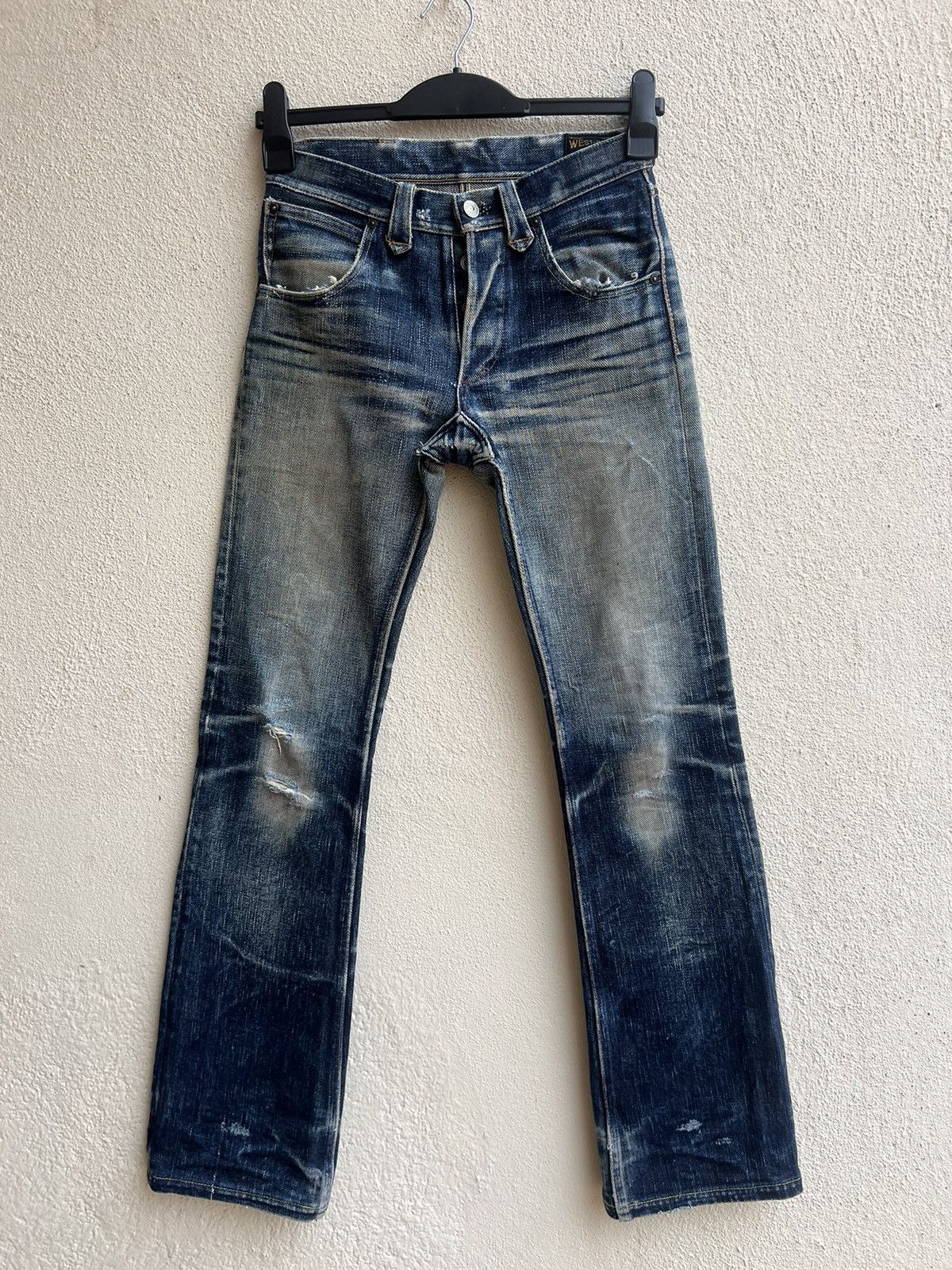 Freewheelers Trashed West Ride Japan Thick Denim Bootcut Jeans Size US 28 / EU 44 - 6 Thumbnail
