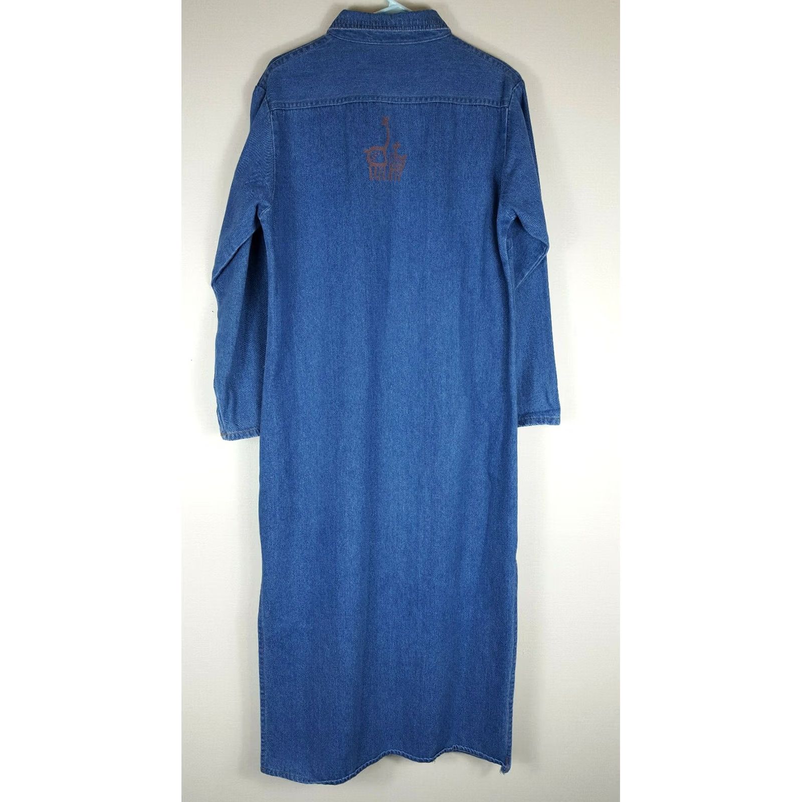 Folk VINTAGE Art Denim Long Sleeve Dress Womens L USA Made Blue 51 in Collared Button Retro Tribal Folk Art Casual Size L / US 10 / IT 46 - 7 Thumbnail