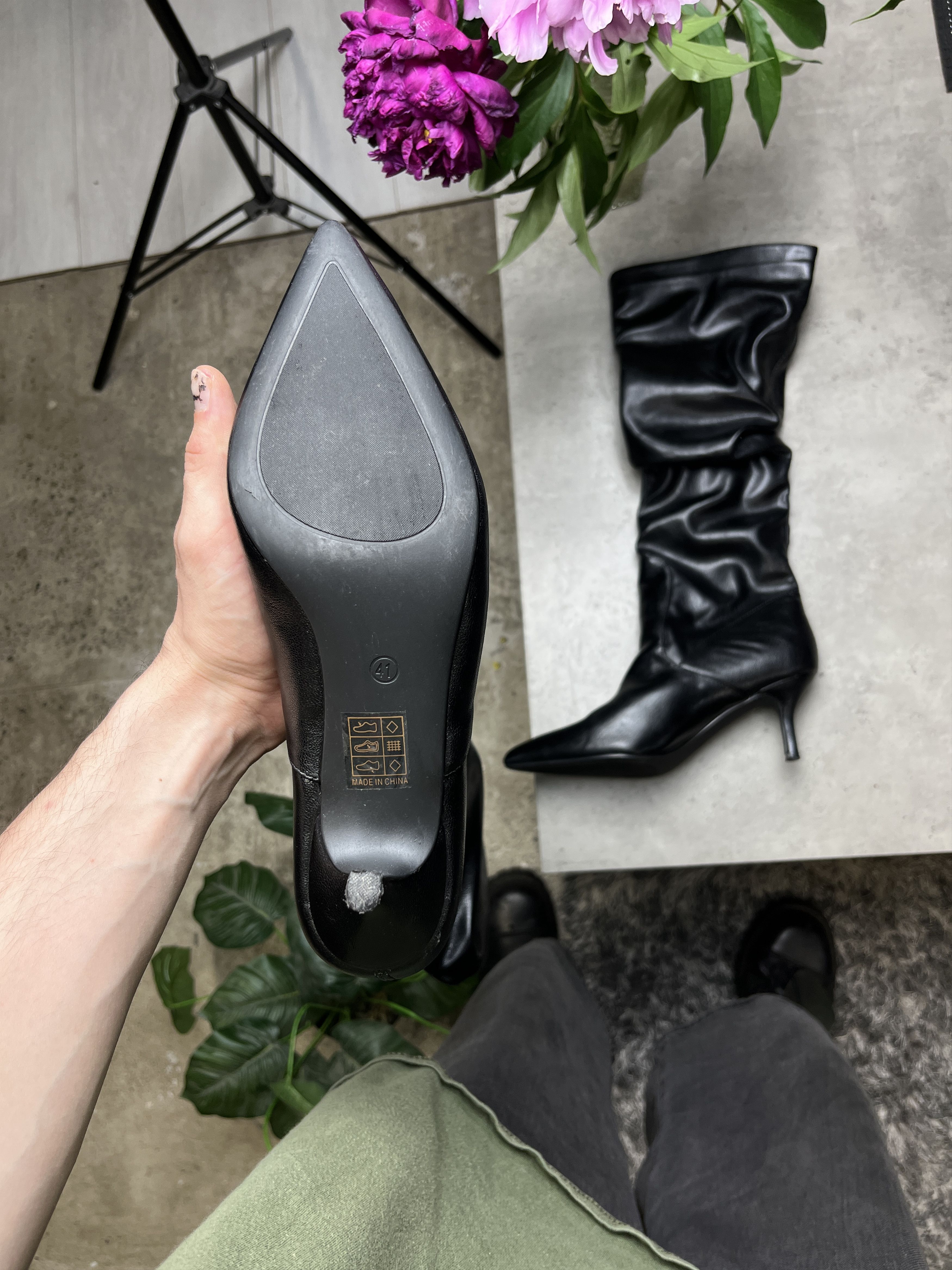 Other VINTAGE 1990s BLACK ECO LEATHER SLOUCH HEEL BOOTS - 5141 Size US 9.5 / IT 39.5 - 4 Thumbnail