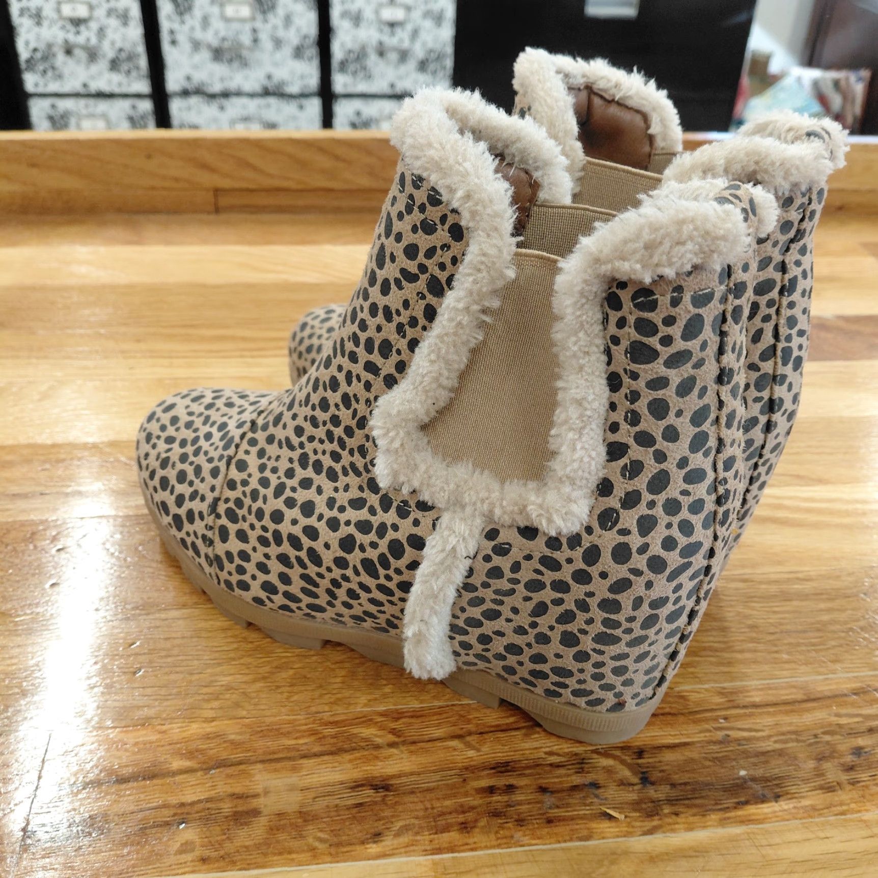 Sugar Sugar Haylei Wedge Booties Women's 7.5 M Animal Print Faux Fur Hidden Heel Suede Ankle Boots Womens Shoes Size US 8 / IT 38 - 7 Thumbnail