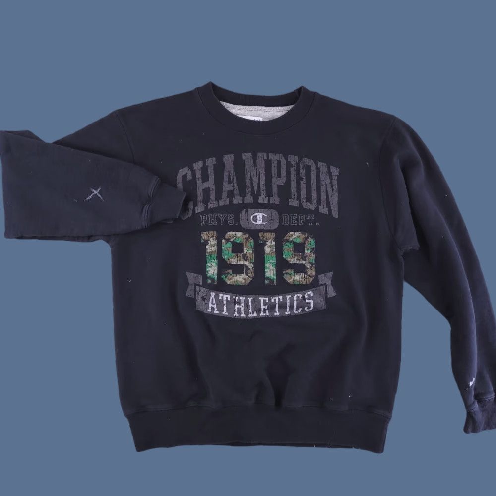 Champion Champion Sweatshirt Mens Medium Black Crewneck Graphic Camo Distressed Size US M / EU 48-50 / 2 - 1 Thumbnail