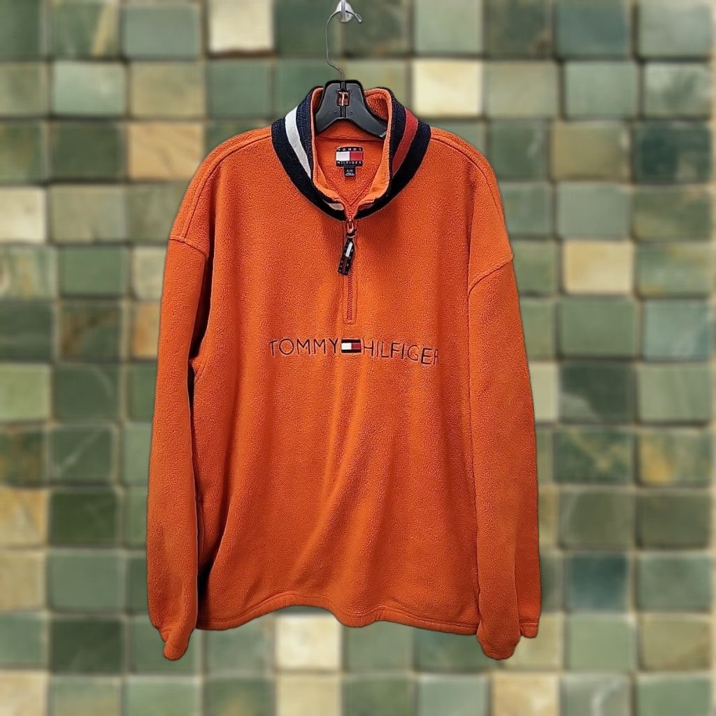Tommy Hilfiger VINTAGE Tommy Hilfiger Orange Spellout Logo 1/4 Zip Fleece Pullover Mens XL Orange Logo 1/4 Zip Pullover Sweater Vintage Mens XL Size US XL / EU 56 / 4 - 1 Thumbnail