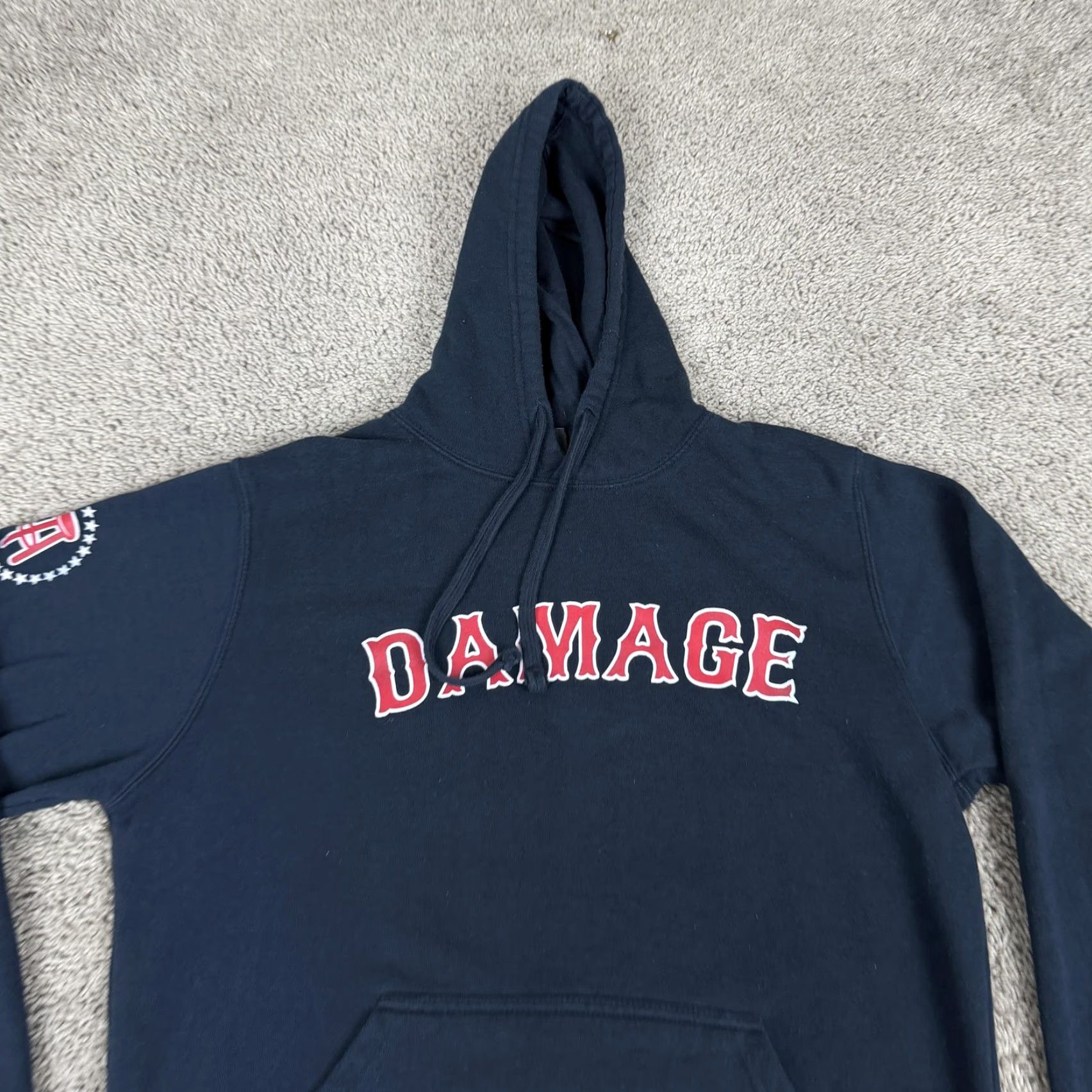 Vintage Barstool Sports DAMAGE Hoodie Sweatshirt Mens Medium Navy Pullover J-America Gym Sports Size US M / EU 48-50 / 2 - 3 Thumbnail