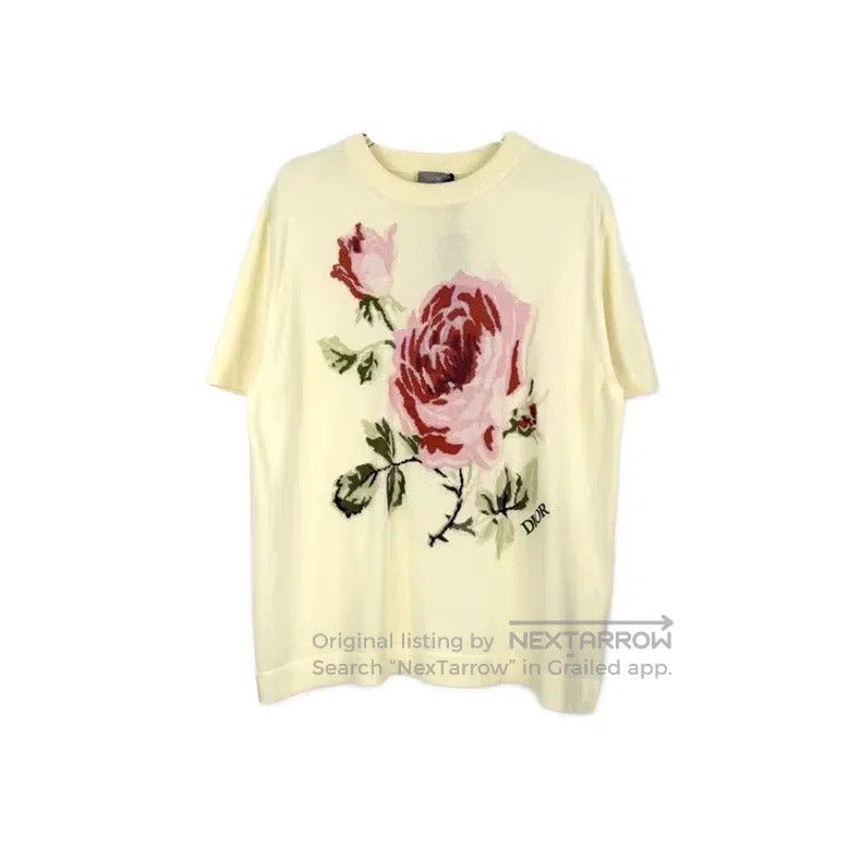 Dior Dior Beige rose embroidered logo short-sleeved sweater Size XXL / US 16-18 / IT 52-54 - 1 Thumbnail