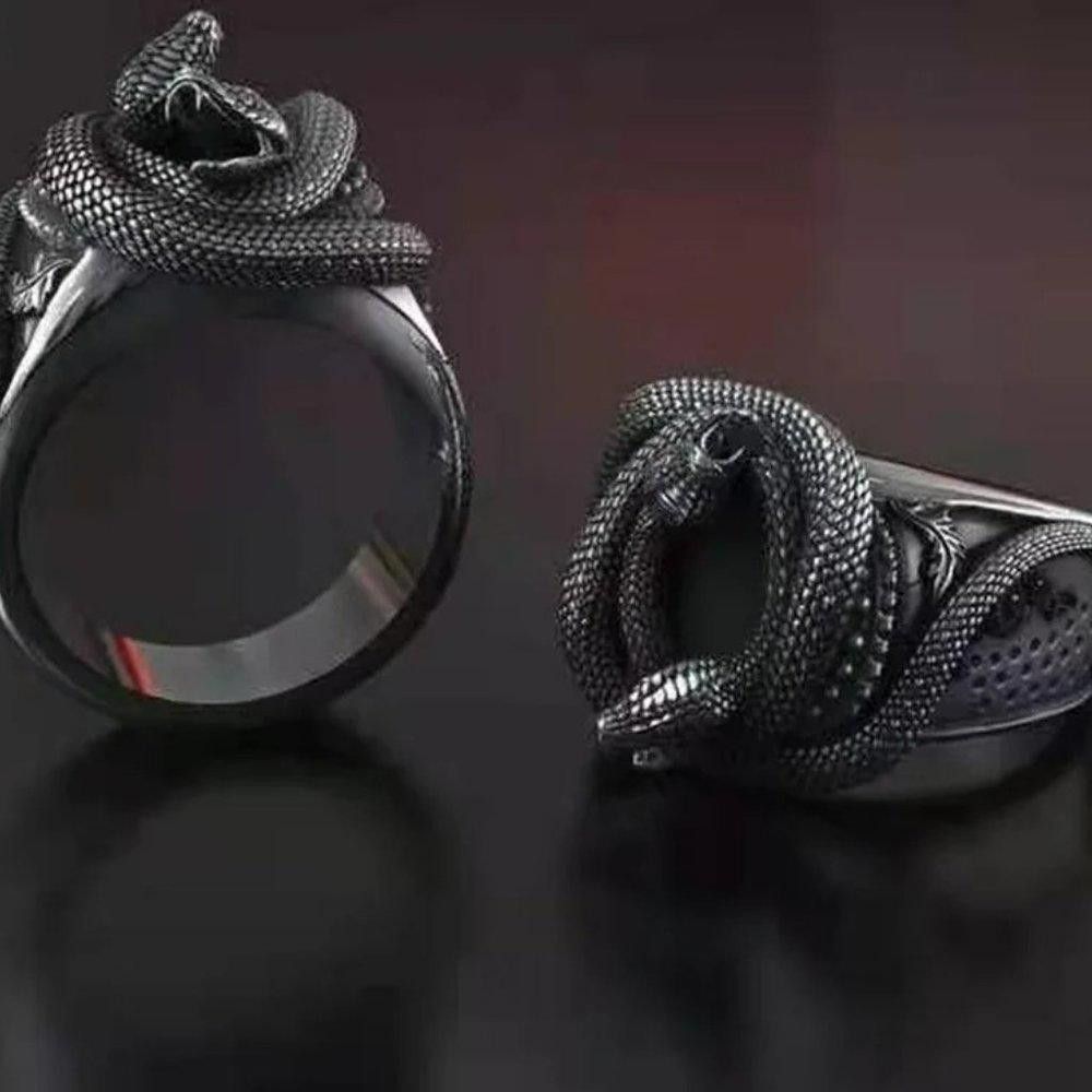 Designer Men's Domineering Snake Head Silver Gothic Ring - Size 10 Size ONE SIZE - 3 Thumbnail