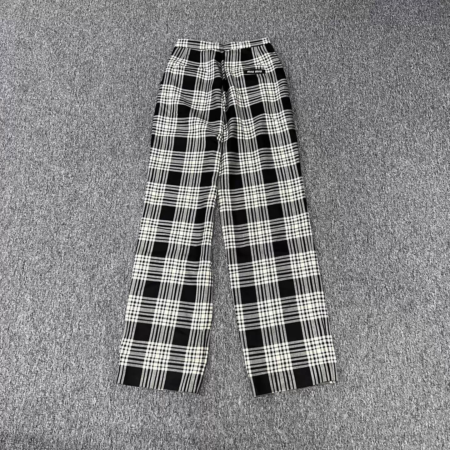 Miu Miu MIU MIU Logo Checked Black/White Wide-Leg Trousers Size 24" / US 00 / IT 34 - 3 Thumbnail
