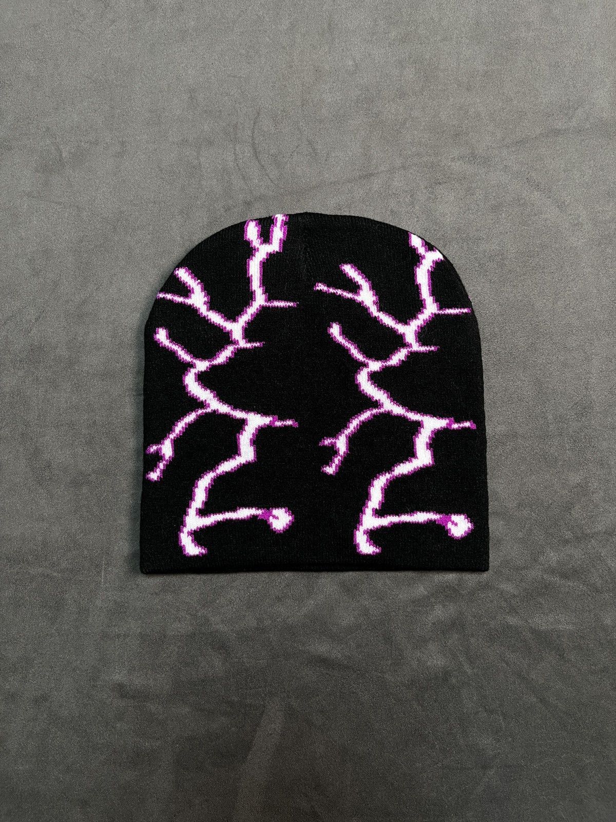 Japanese Brand Y2k Lightning Graphic Pattern Knitted No Cuff Black Beanie Size ONE SIZE - 1 Thumbnail