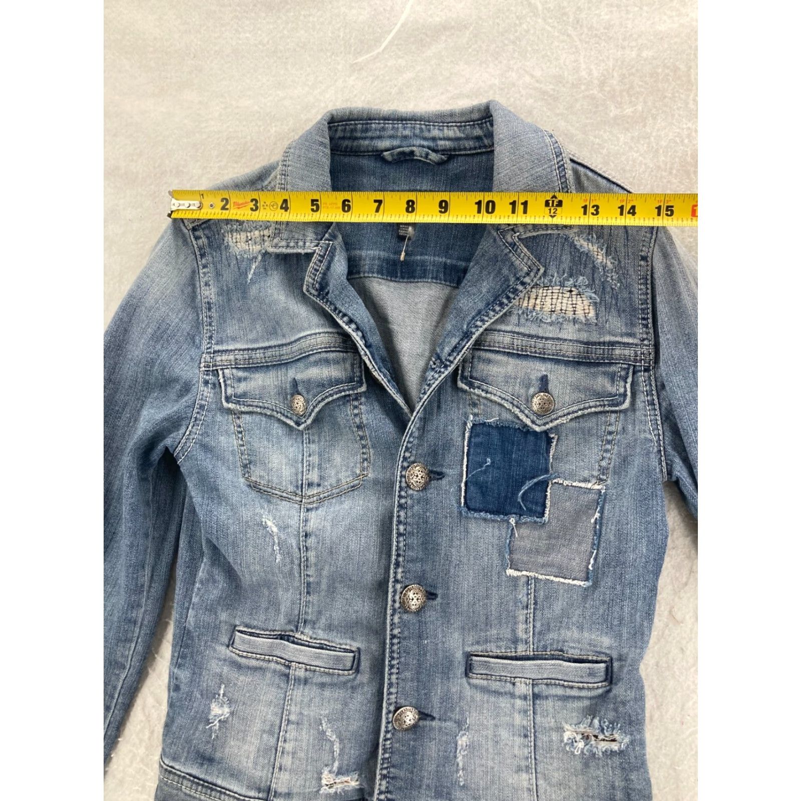 Denime VINTAGE Silver Jeans Denim Jacket Womens Small Blue Stretch Patchwork Trucker Size 28" / US 6 / IT 42 - 5 Thumbnail