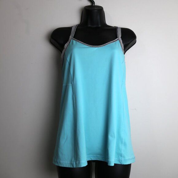 Lululemon Lululemon Run Zoom Singlet Teal Blue Striped Trim Tank Top Size L / US 10 / IT 46 - 1 Thumbnail