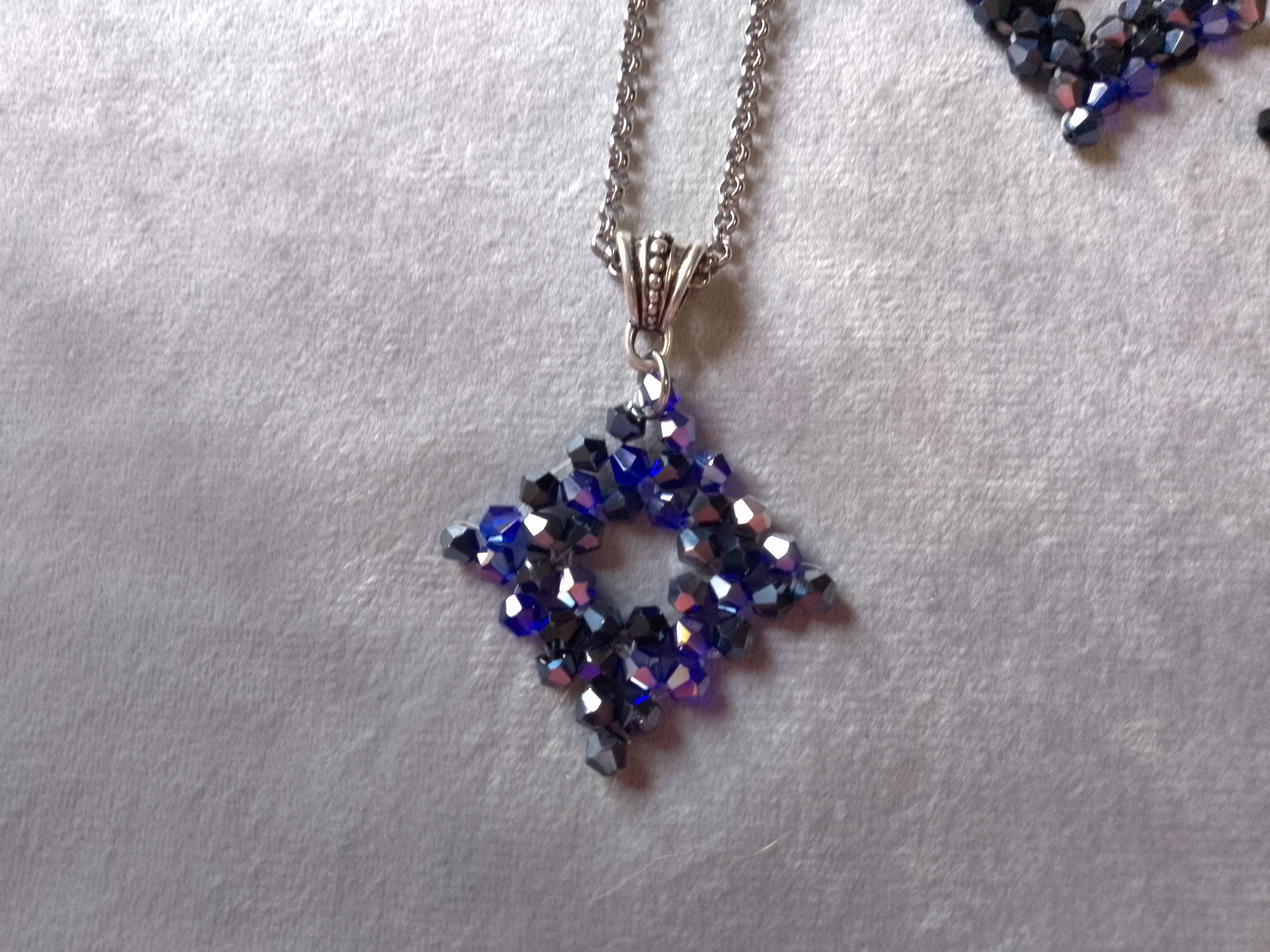 Handmade Necklace Pendant Matching Earrings. Blue Crystal. Square Size ONE SIZE - 3 Thumbnail