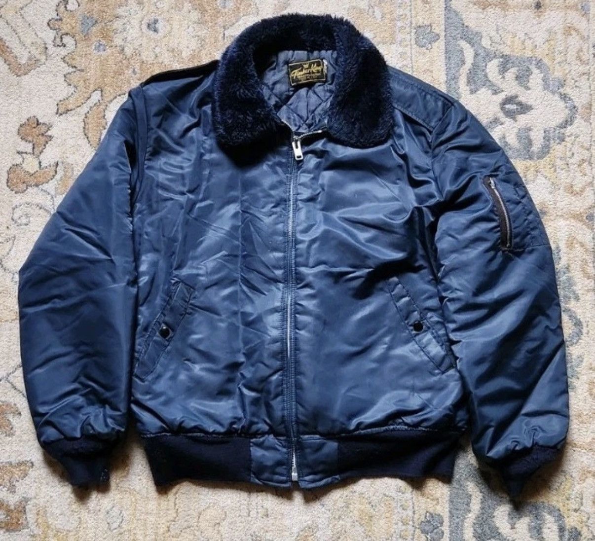 Vintage Vintage 1980s Timber King Mens Blue Bomber Jacket Fur Collar Size US L / EU 52-54 / 3 - 1 Thumbnail