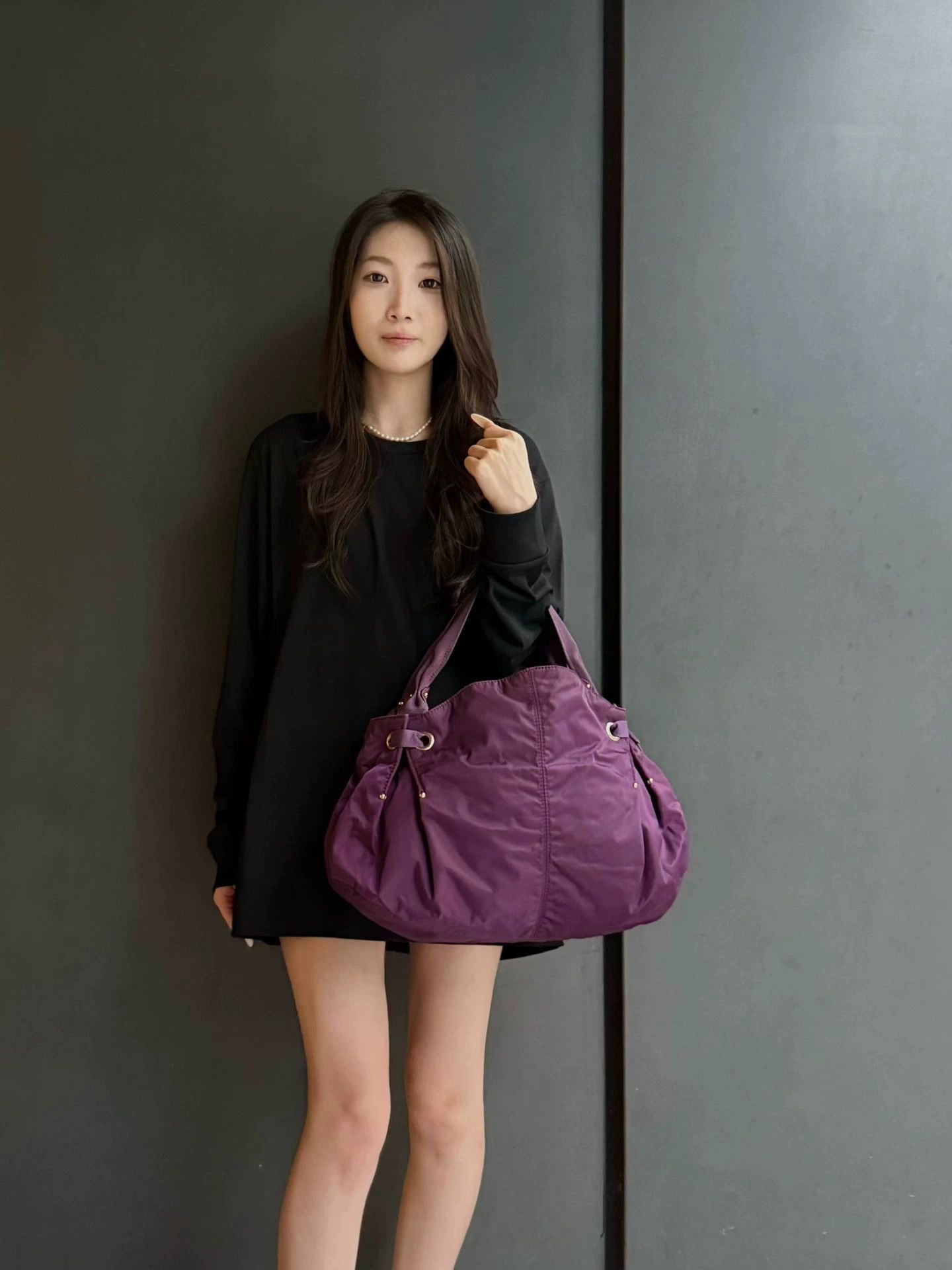 Prada Prada Nylon Studded Shoulder Bag Deep Purple Size ONE SIZE - 6 Thumbnail