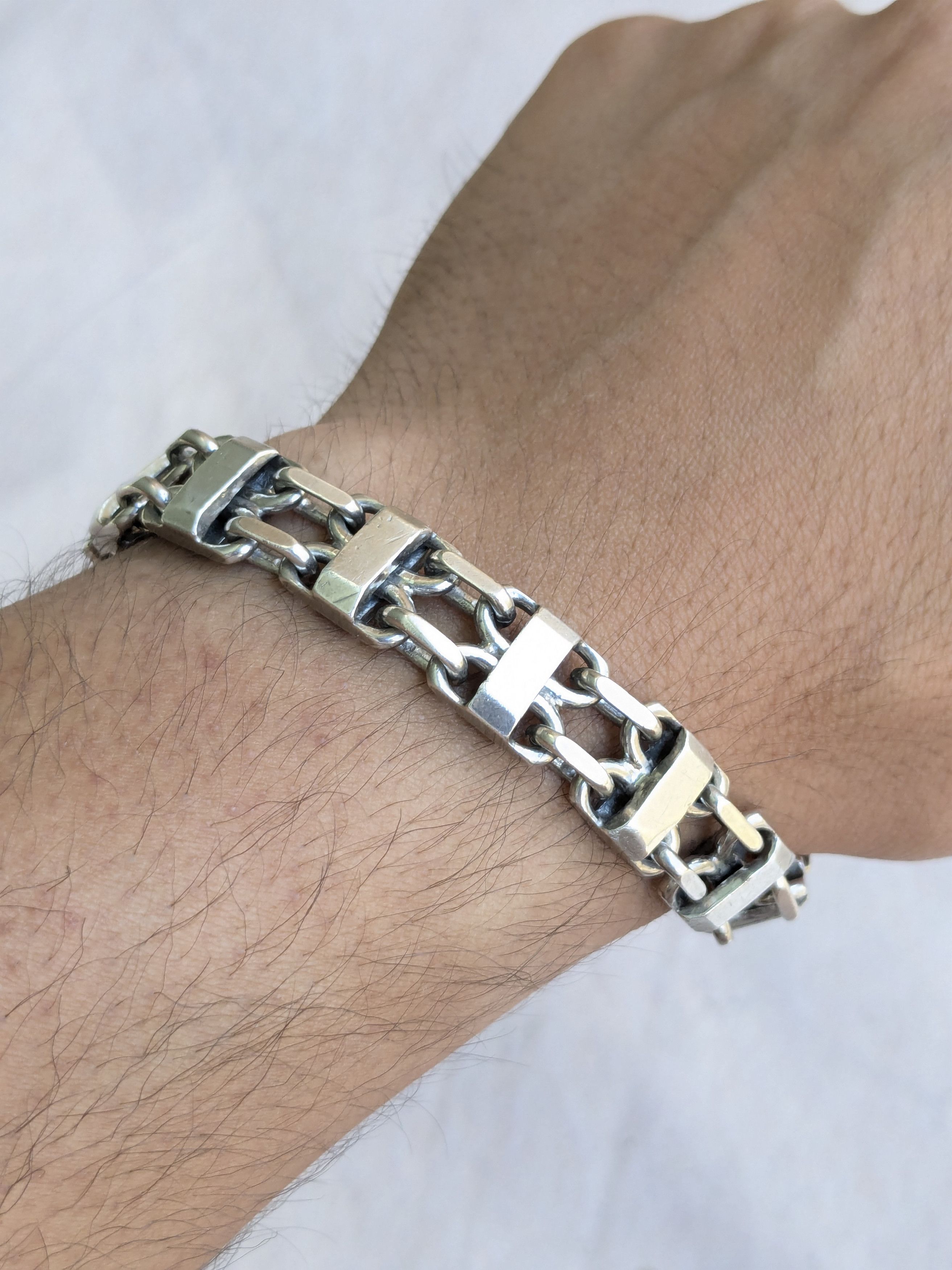 Jewelry Vintage Sterling Silver Bracelet 6" Thick Chunky Biker Size ONE SIZE - 16 Thumbnail