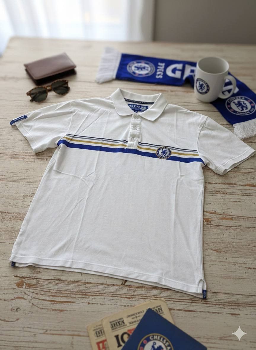 Vintage Chelsea FC polo shirt – white, casual t-shirt with blue flag Size US M / EU 48-50 / 2 - 1 Thumbnail