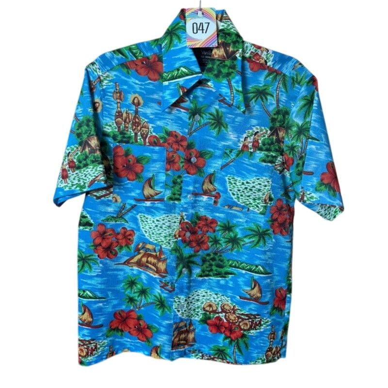 Vintage Vintage 70s Van Cort Blue Pink Hawaiian Tropical Shirt Small Size US S / EU 44-46 / 1 - 1 Thumbnail