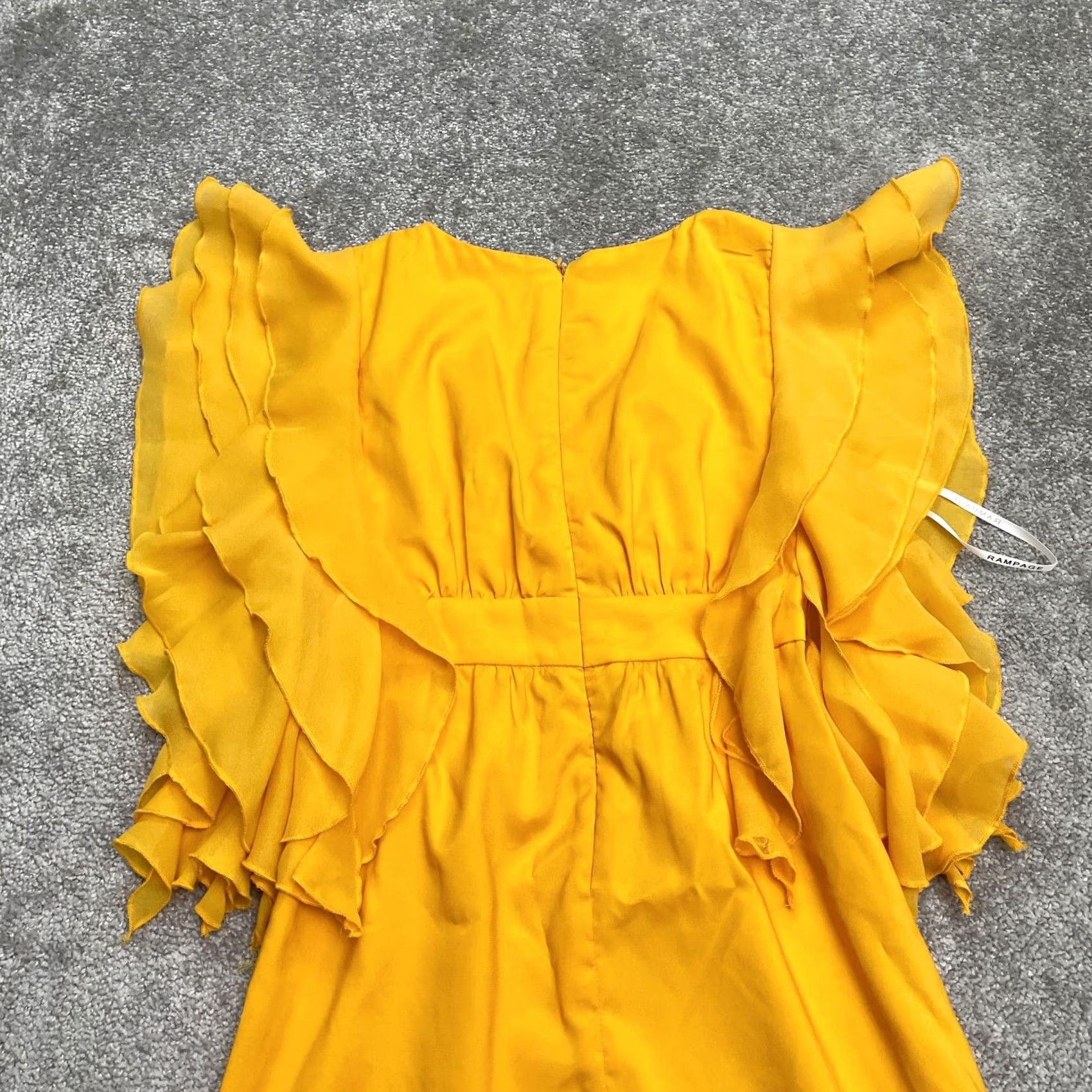 Vintage Rampage Flutter Ruffles Midi Sheath Dress Womens XS Yellow V-Neck Lined Size XS / US 0-2 / IT 36-38 - 2 Thumbnail