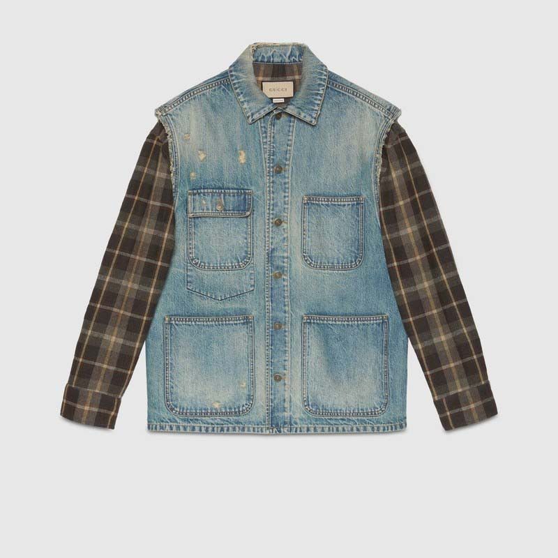 o1w1db10525 Denim Jacket With 'Exquisite Gucci' Multicolor