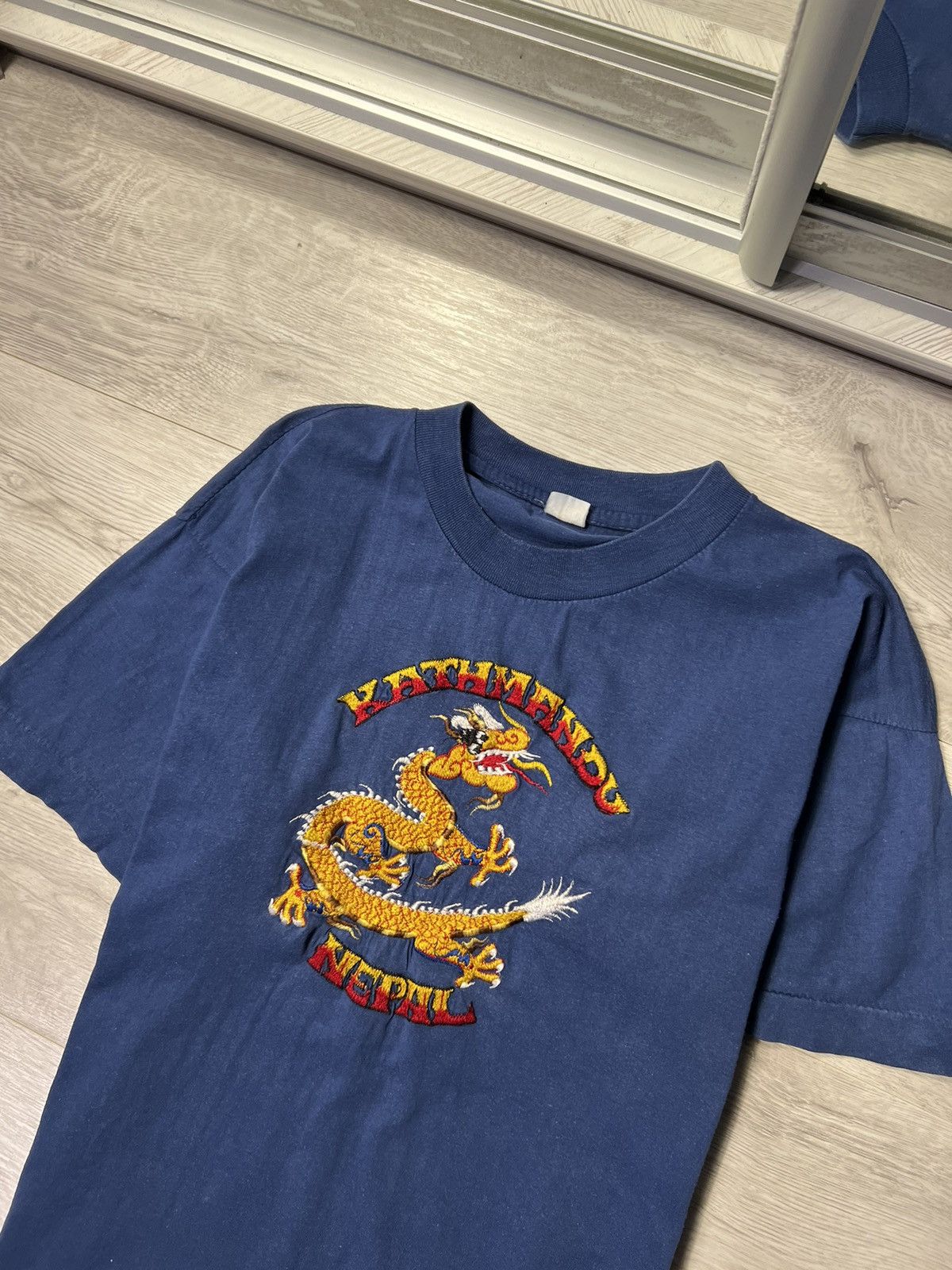 Japanese Brand × Vintage Vintage 80s Kathmandu Nepal Embroidered Dragon Big Logo Tee Size US M / EU 48-50 / 2 - 2 Thumbnail