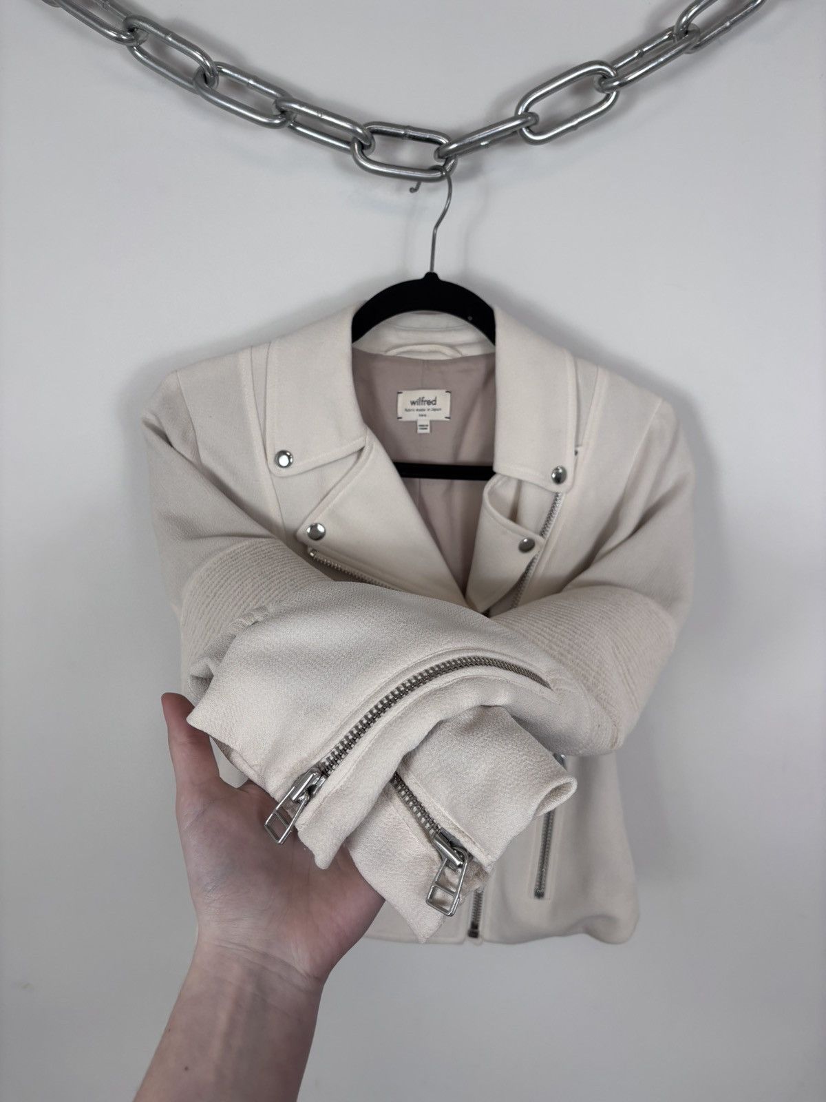 Aritzia Wilfred Aritzia Montesson Women’s Beige Ivory Moto Jacket Size S / US 4 / IT 40 - 10 Thumbnail
