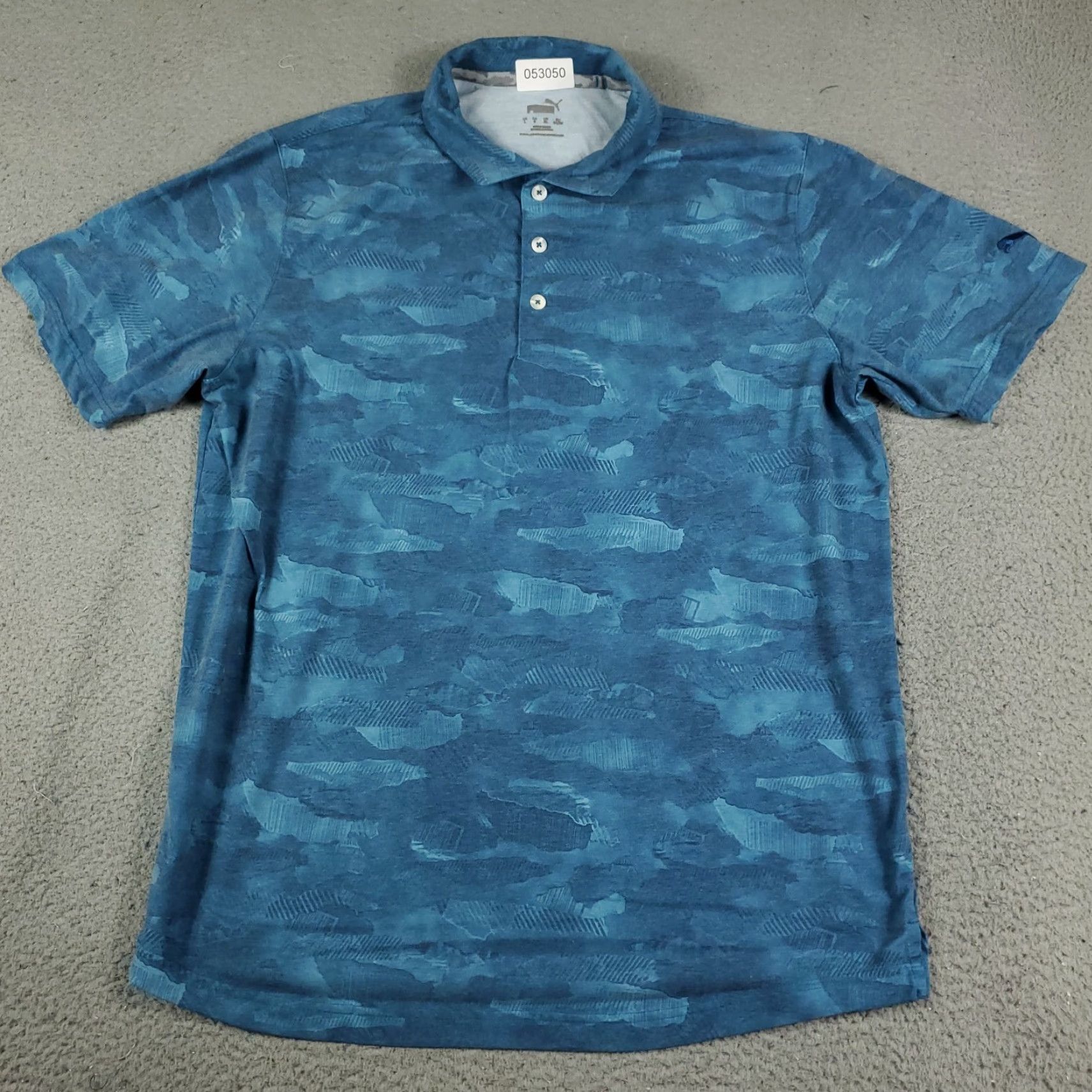 Puma PUMA Polo Shirt Mens Large Blue Camouflage Cotton Casual Short Sleeve Adult Polo Shirt Polo Camouflage Blue Men's L Size US L / EU 52-54 / 3 - 2 Thumbnail
