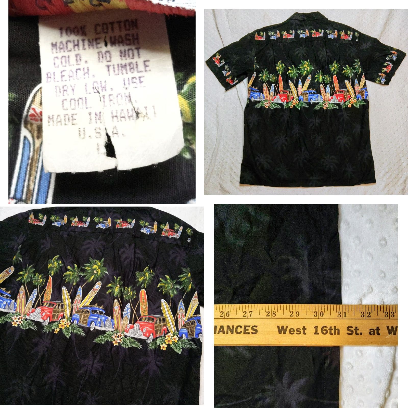 Vintage Vintage Pacific Legend Apparel, Inc. Hawaiian Shirt Mens L Black 100% Cotton Short Sleeve Button-Up Collared Beach Car Surfboard 90s Theme Size US L / EU 52-54 / 3 - 8 Thumbnail