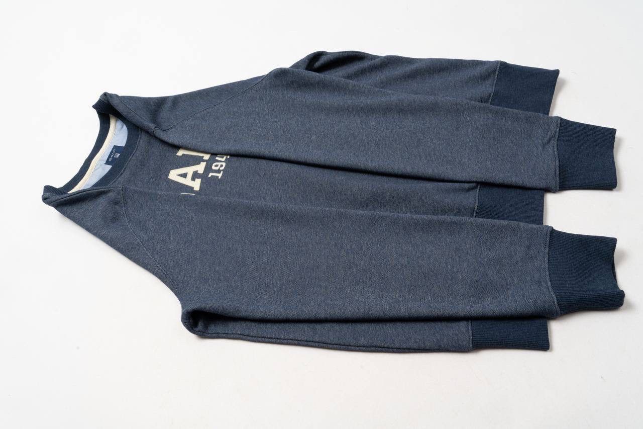 Gant 🔵 GANT Logo Blue Cotton Classic Crew Neck Sweatshirt Size US M / EU 48-50 / 2 - 10 Thumbnail